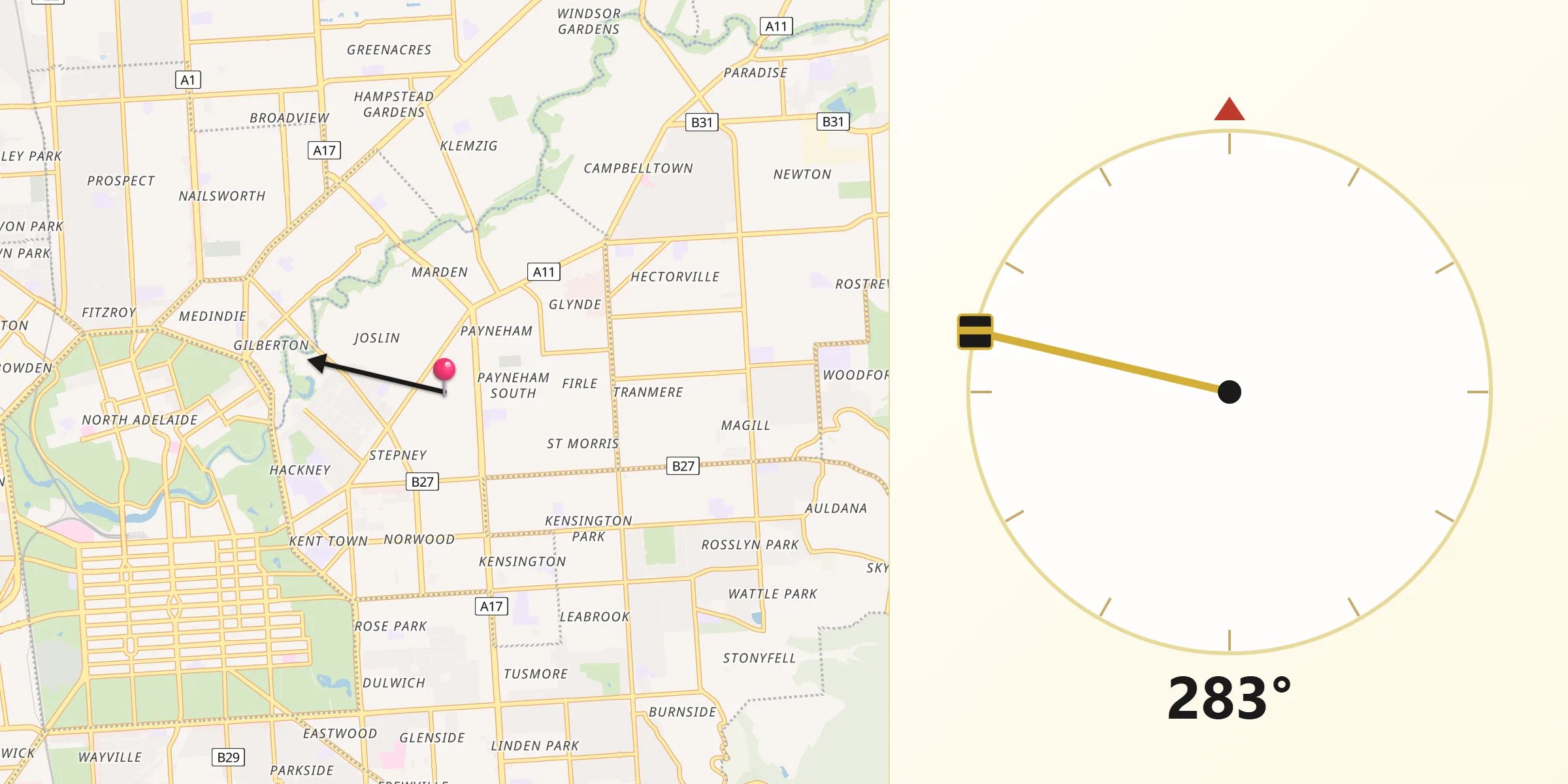 Qibla Direction from Evandale