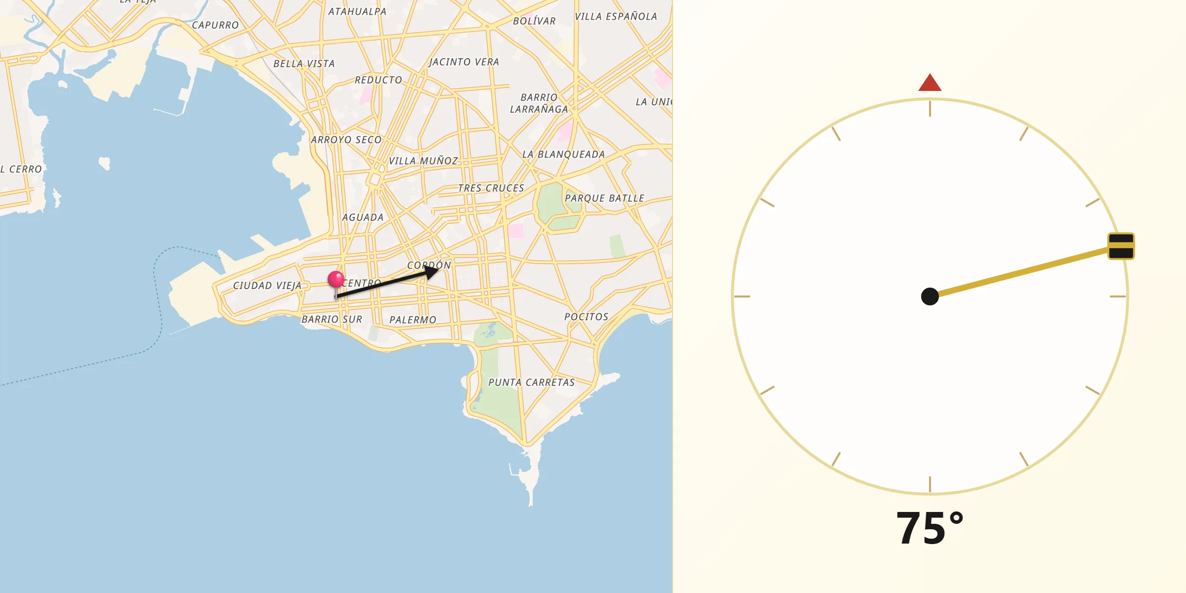 Dirección de la Qibla desde Barrio Sur