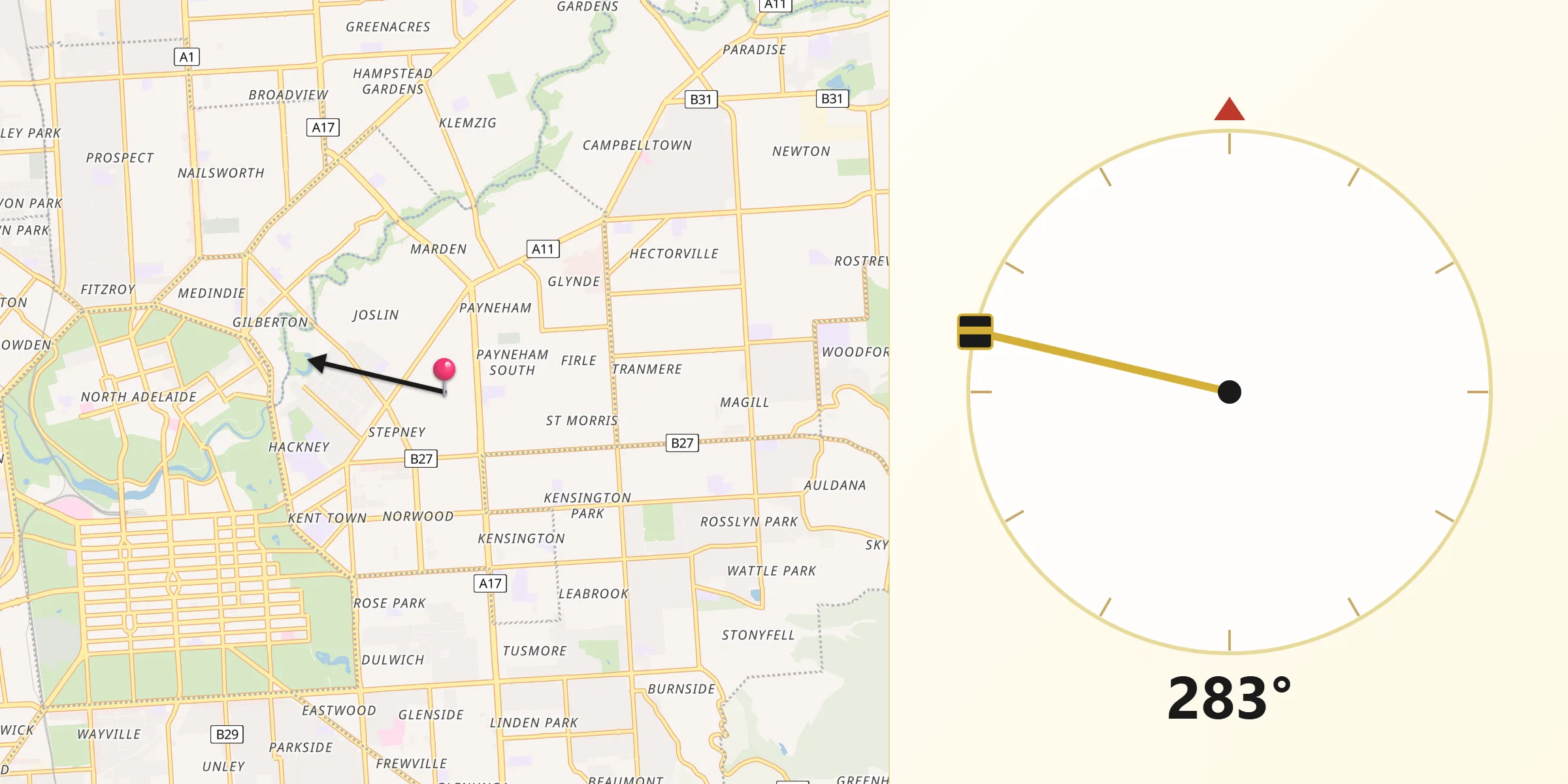 Qibla Direction from Norwood Payneham St Peters