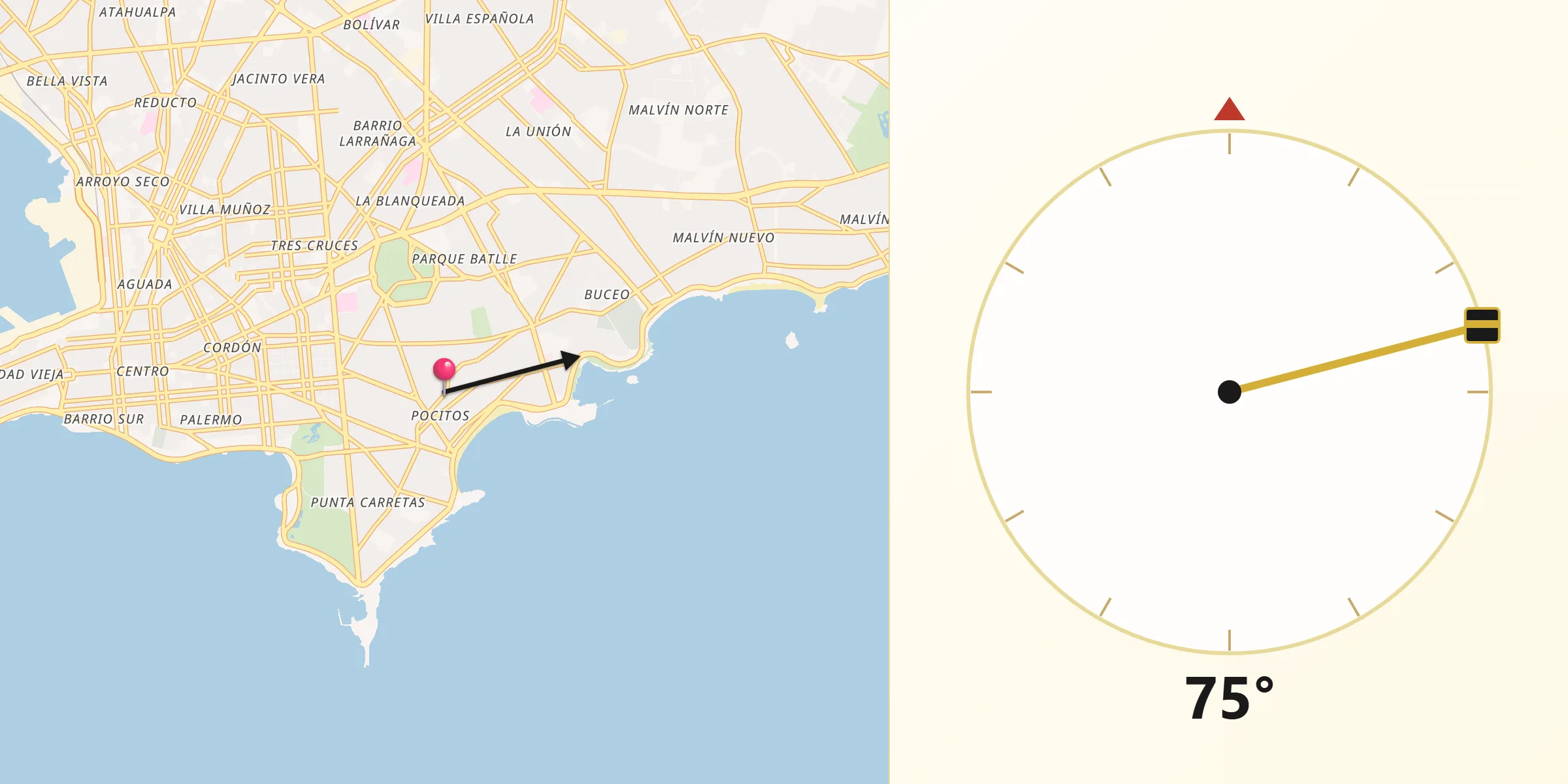 Dirección de la Qibla desde Pocitos