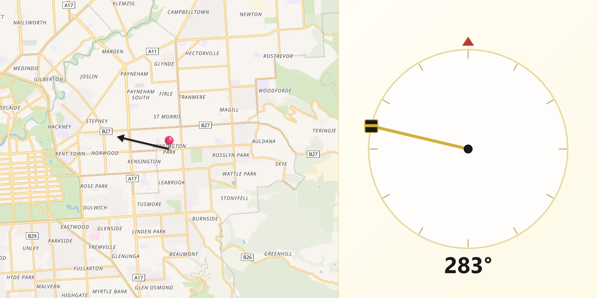 Qibla Direction from Kensington Park