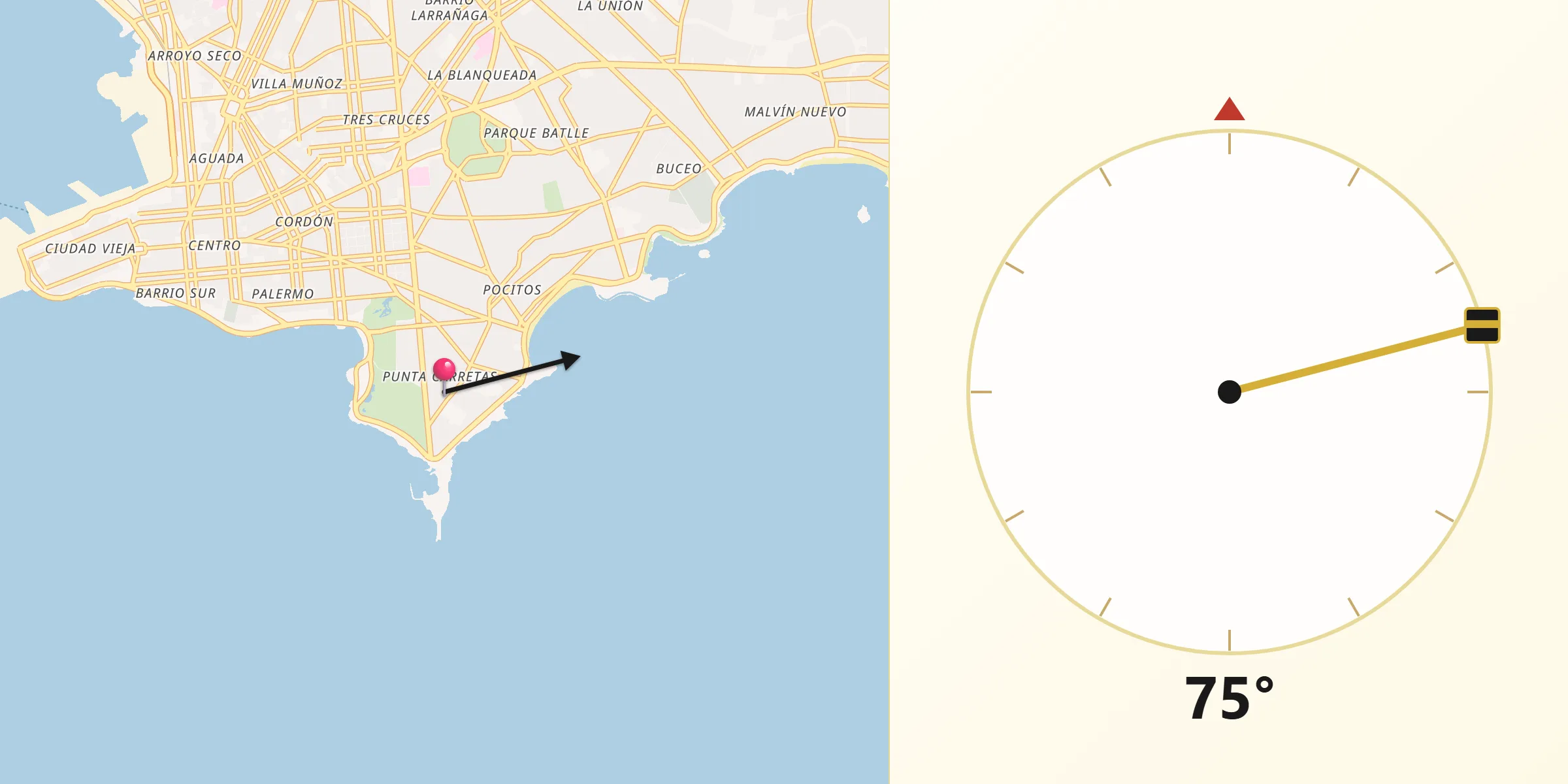 Dirección de la Qibla desde Punta Carretas