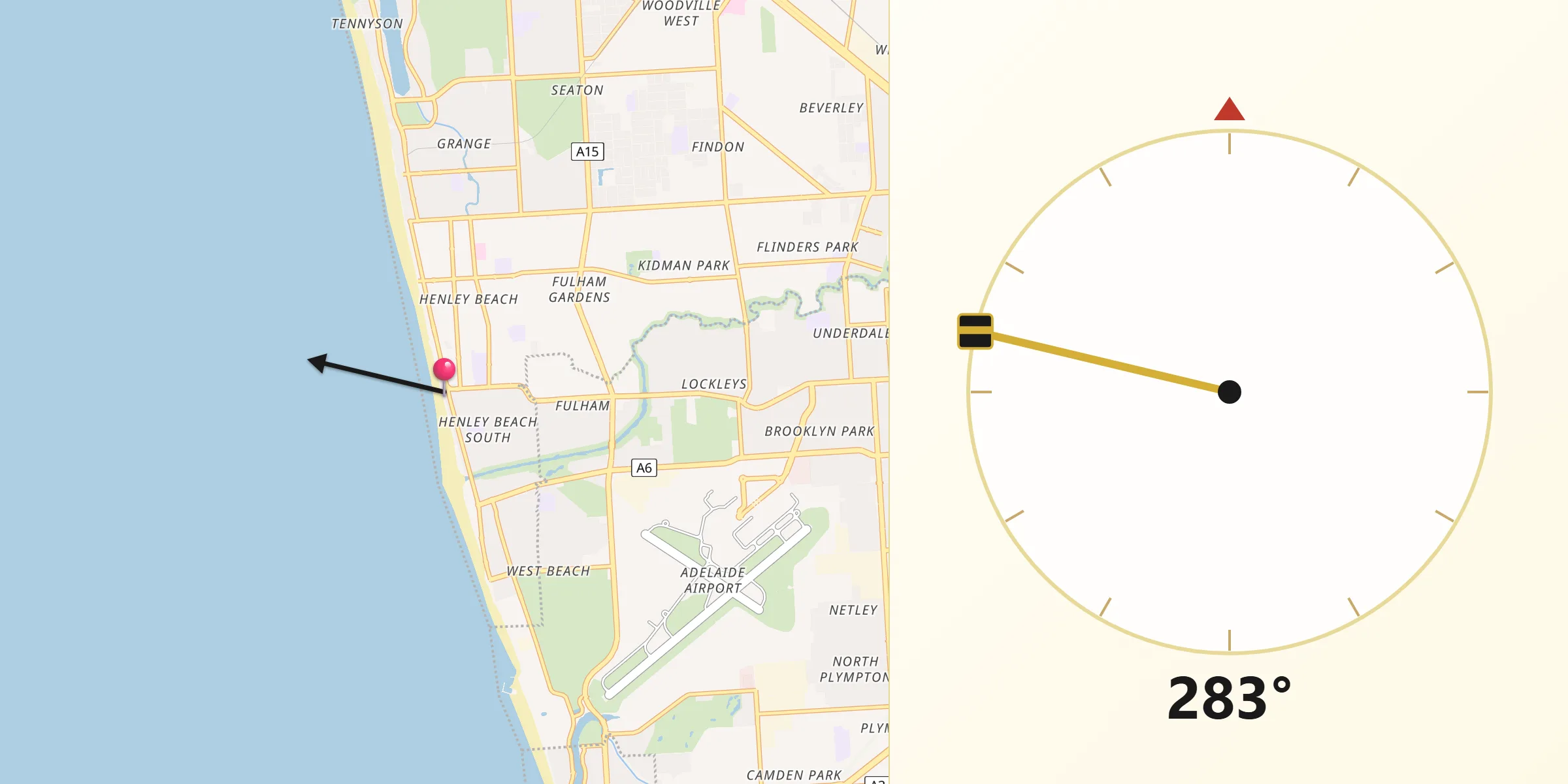 Qibla Direction from Henley Beach South
