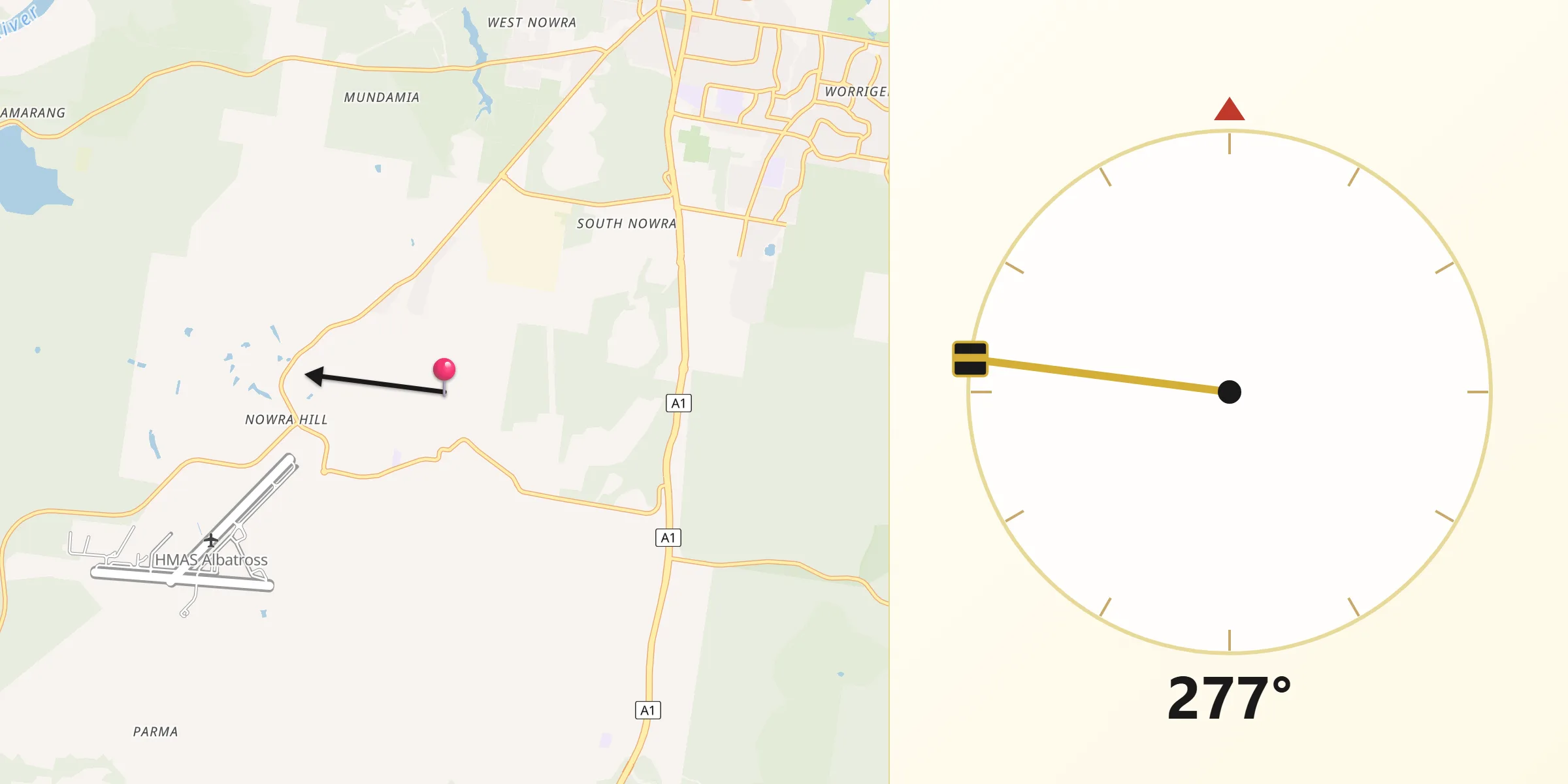 Qibla Direction from Nowra Hill