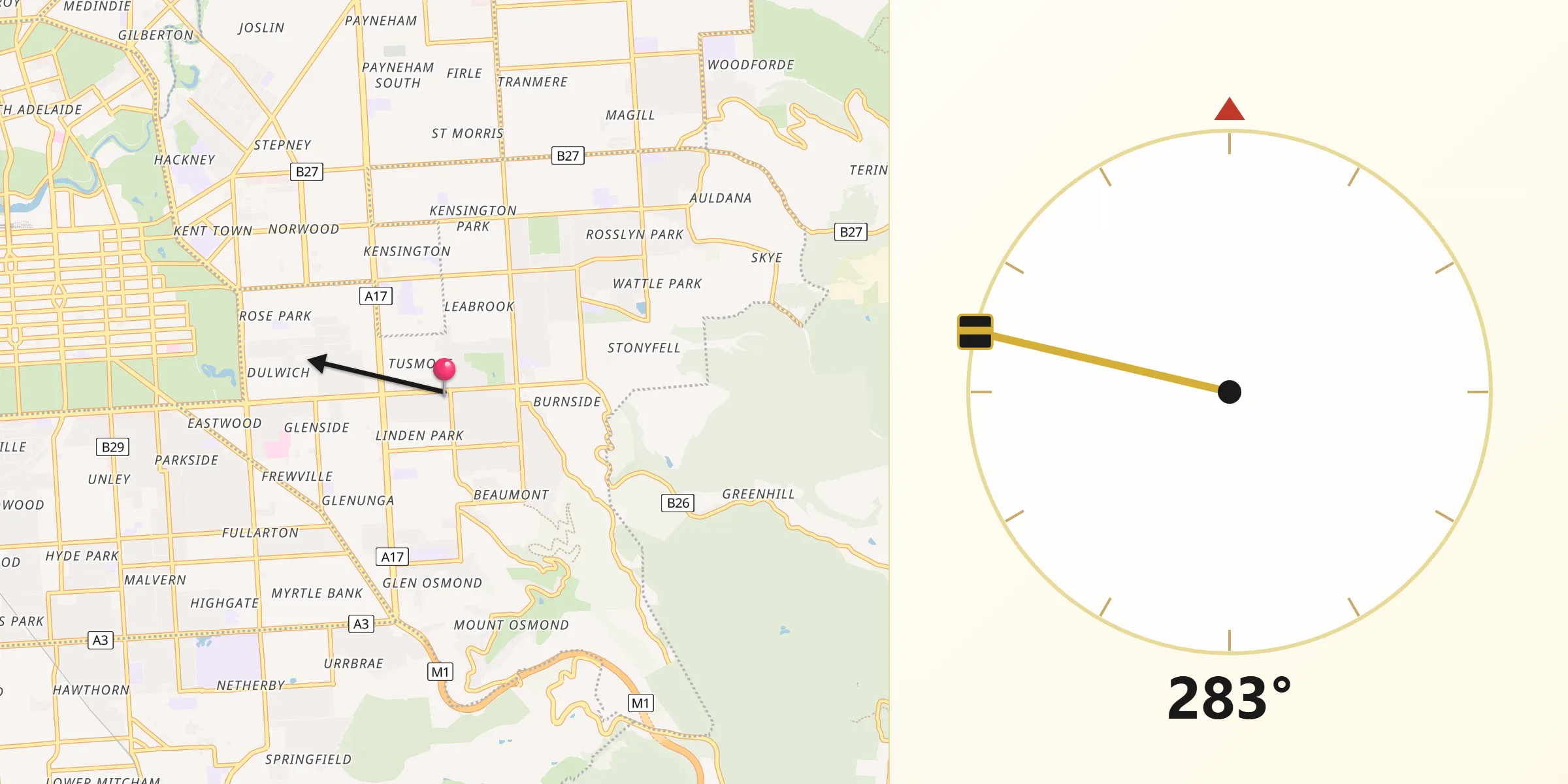 Qibla Direction from Tusmore
