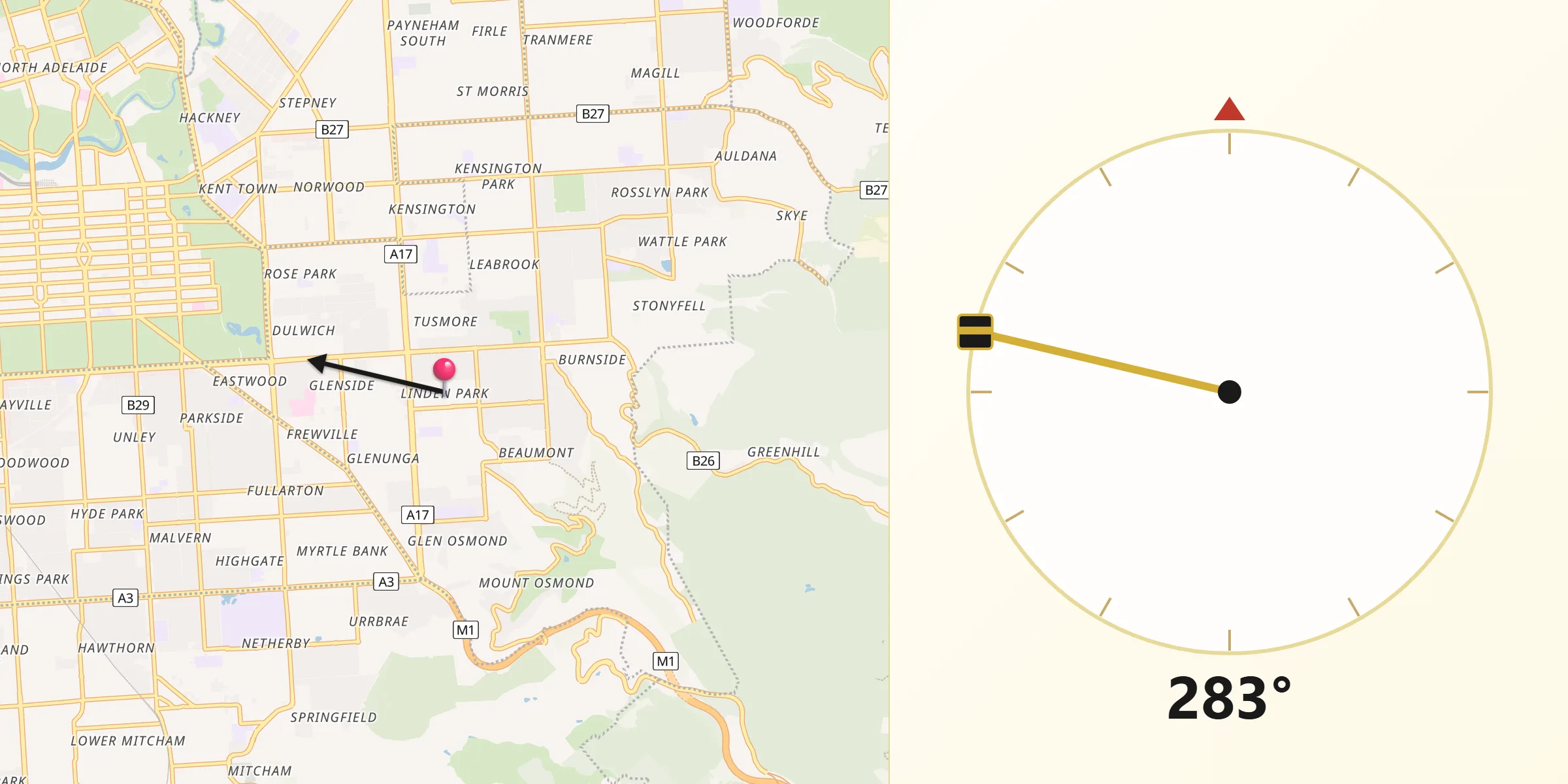 Qibla Direction from Linden Park