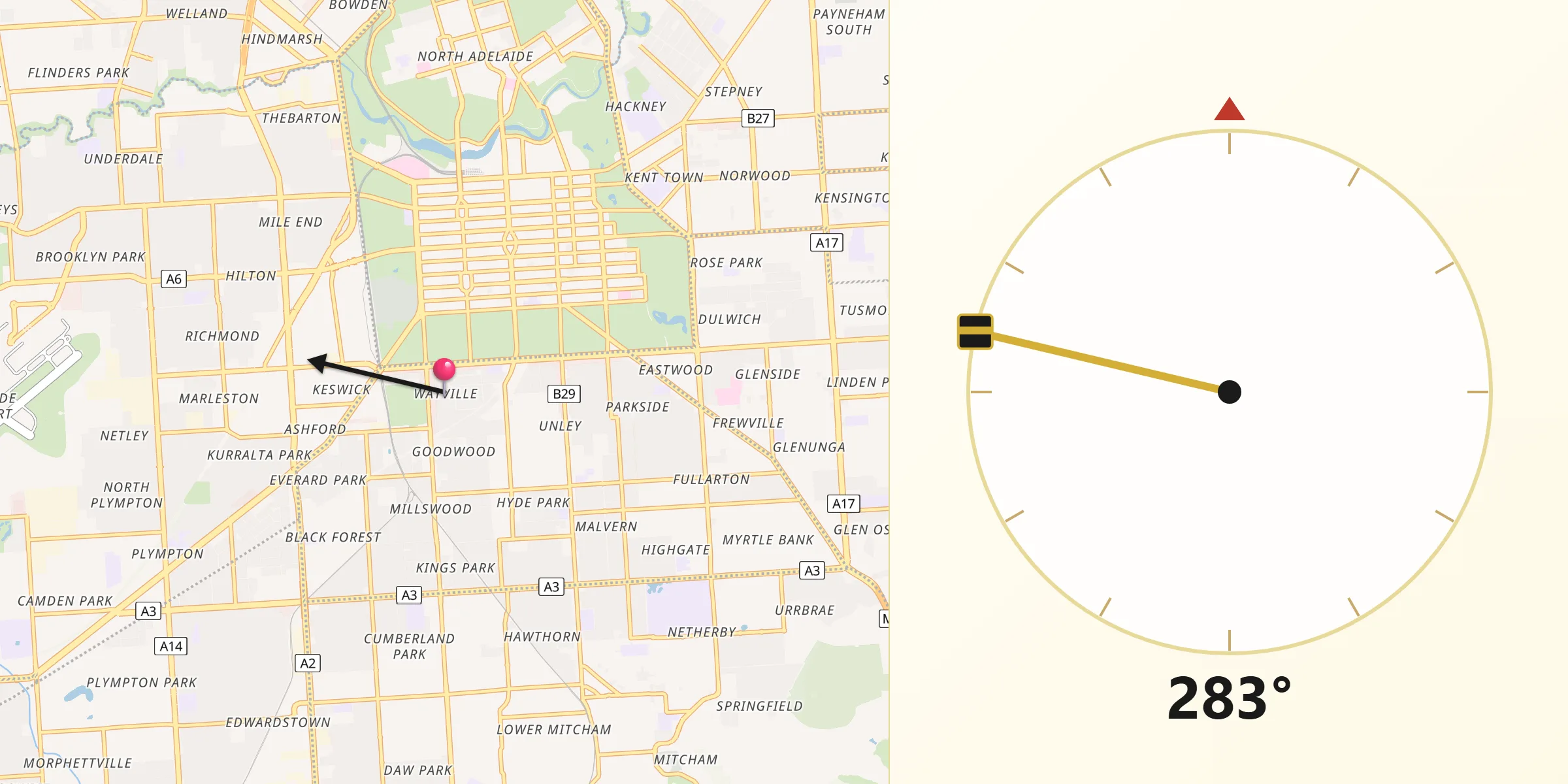 Qibla Direction from Wayville
