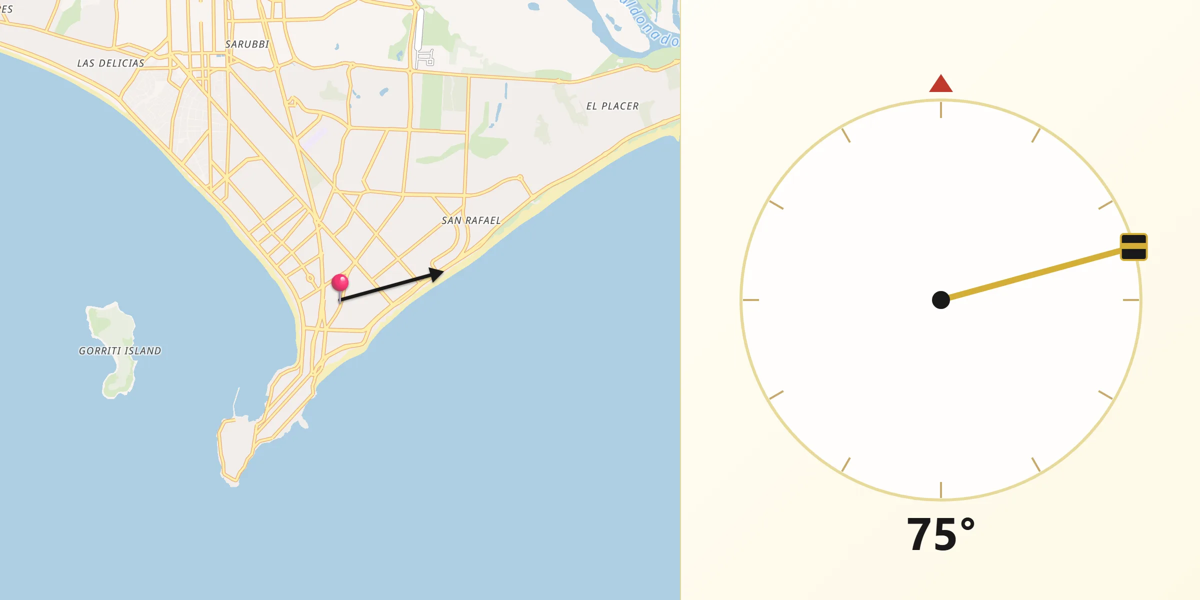 Dirección de la Qibla desde Punta del Este