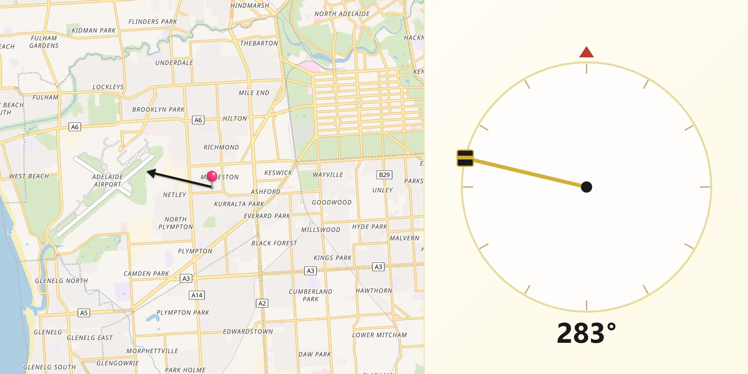 Qibla Direction from Marleston