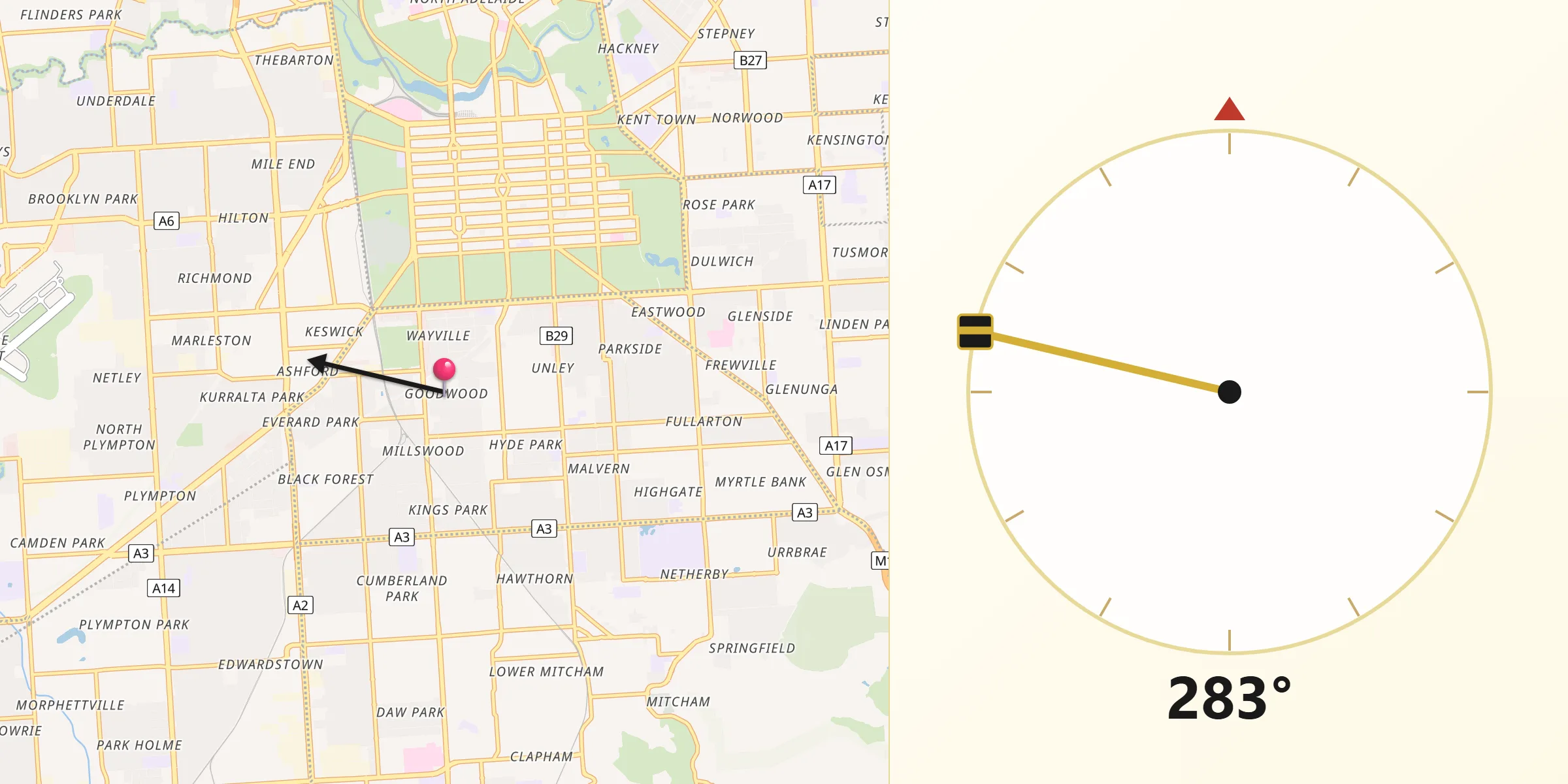 Qibla Direction from Goodwood