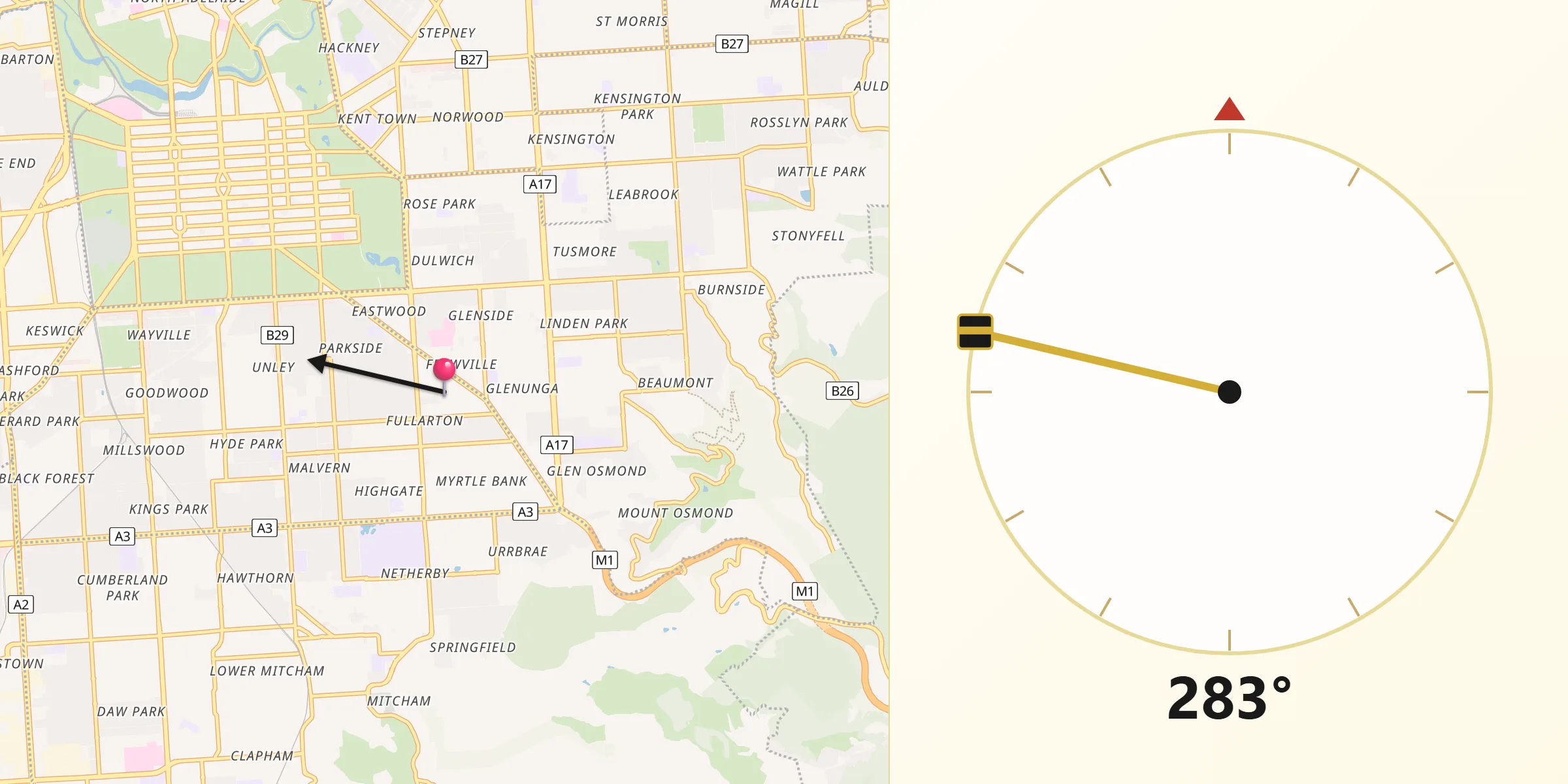 Qibla Direction from Fullarton