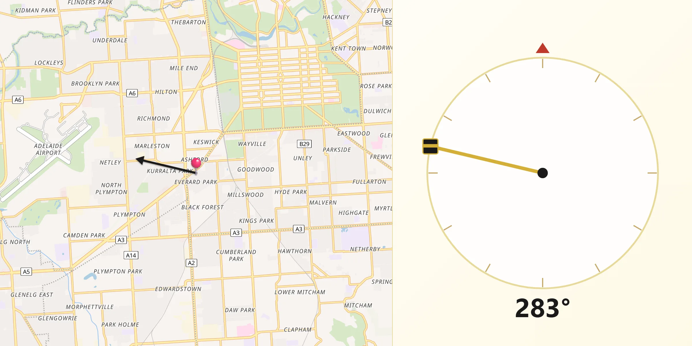 Qibla Direction from Everard Park