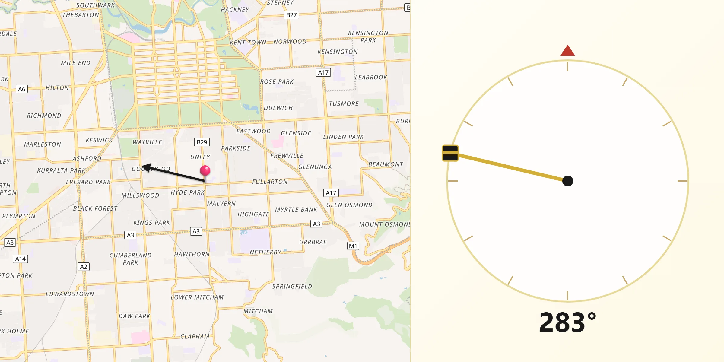 Qibla Direction from Unley