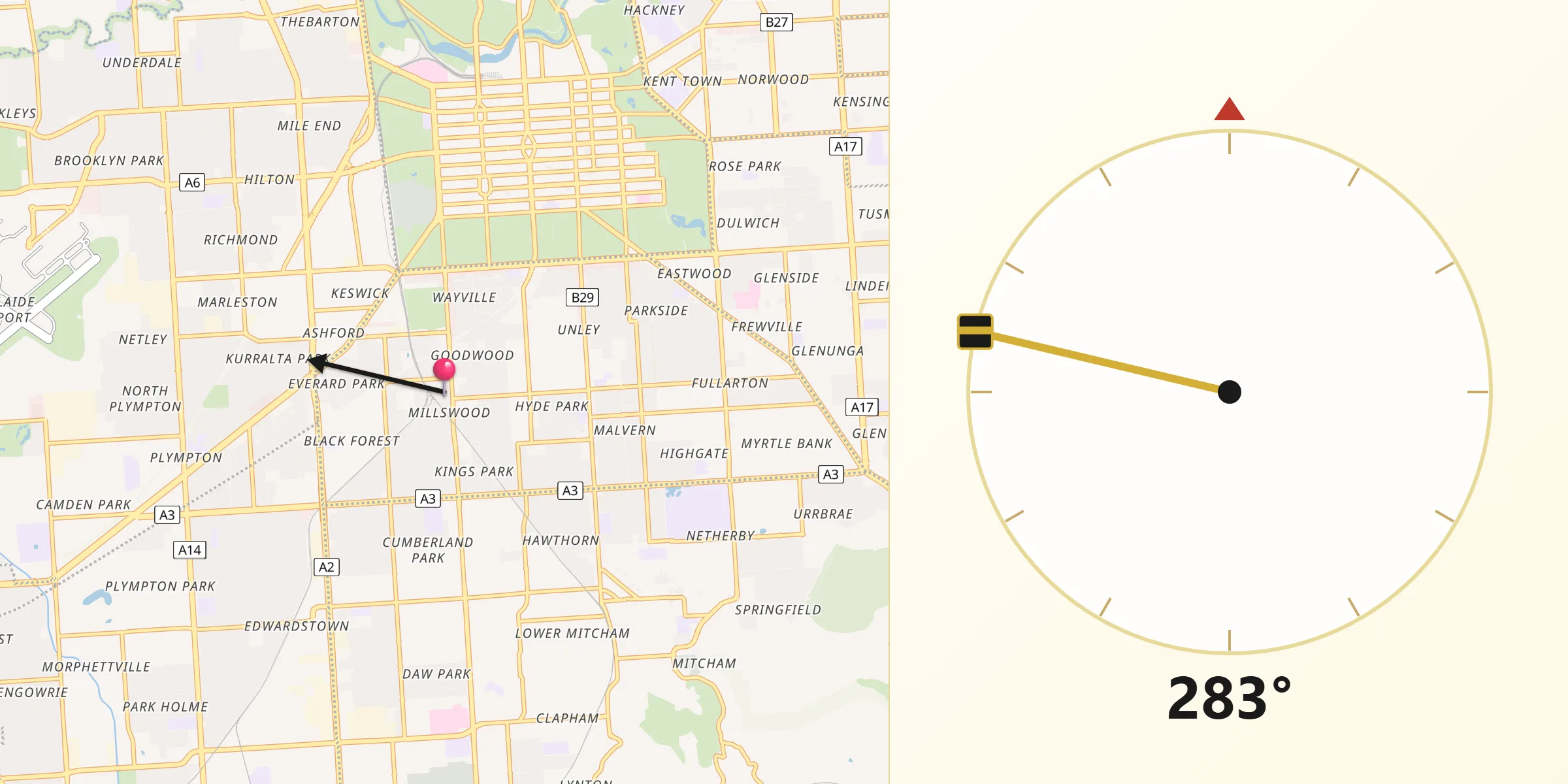 Qibla Direction from Millswood