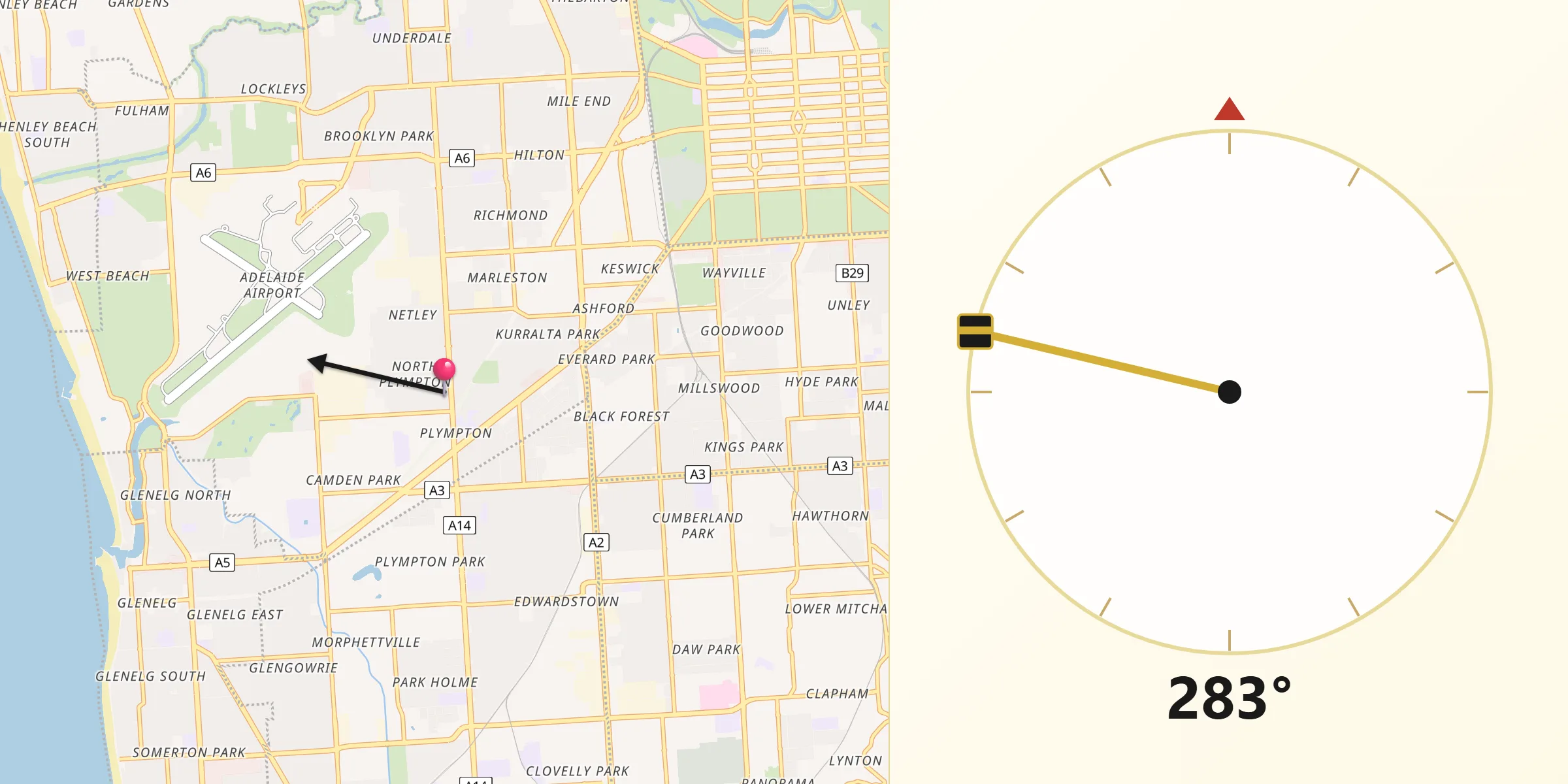 Qibla Direction from North Plympton