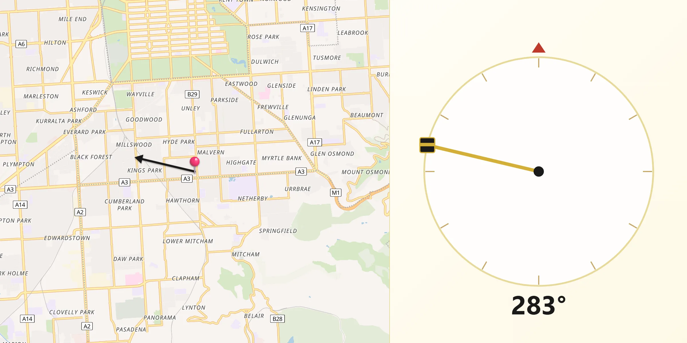 Qibla Direction from Unley Park