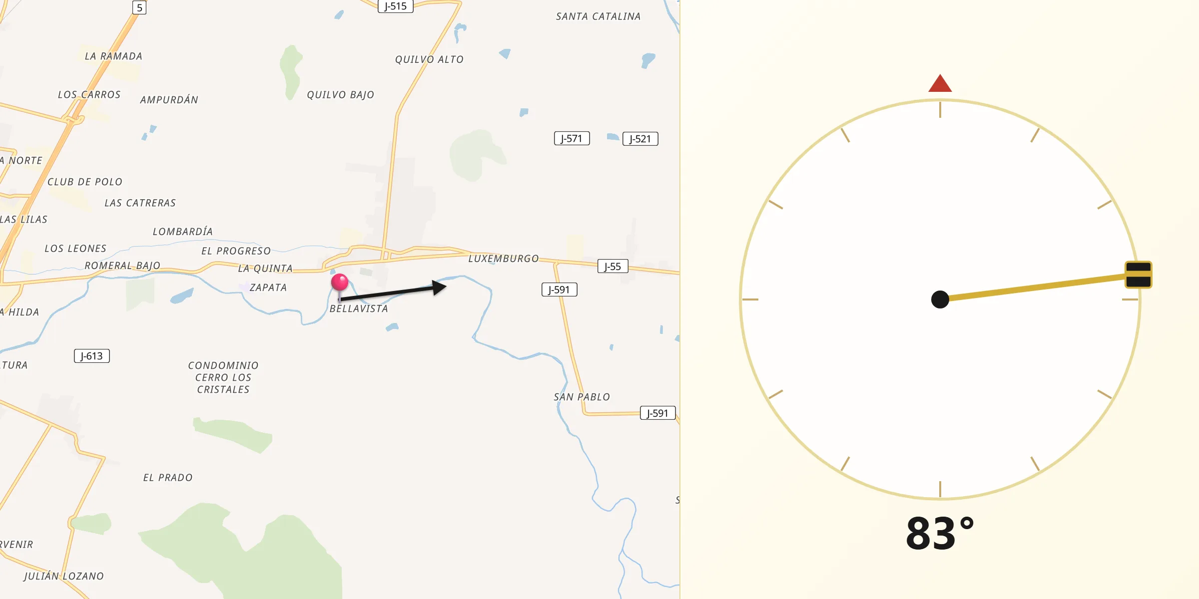 Dirección de la Qibla desde Romeral
