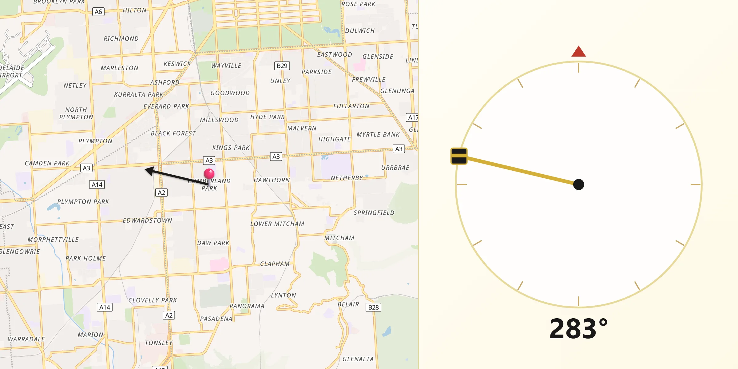 Qibla Direction from Cumberland Park