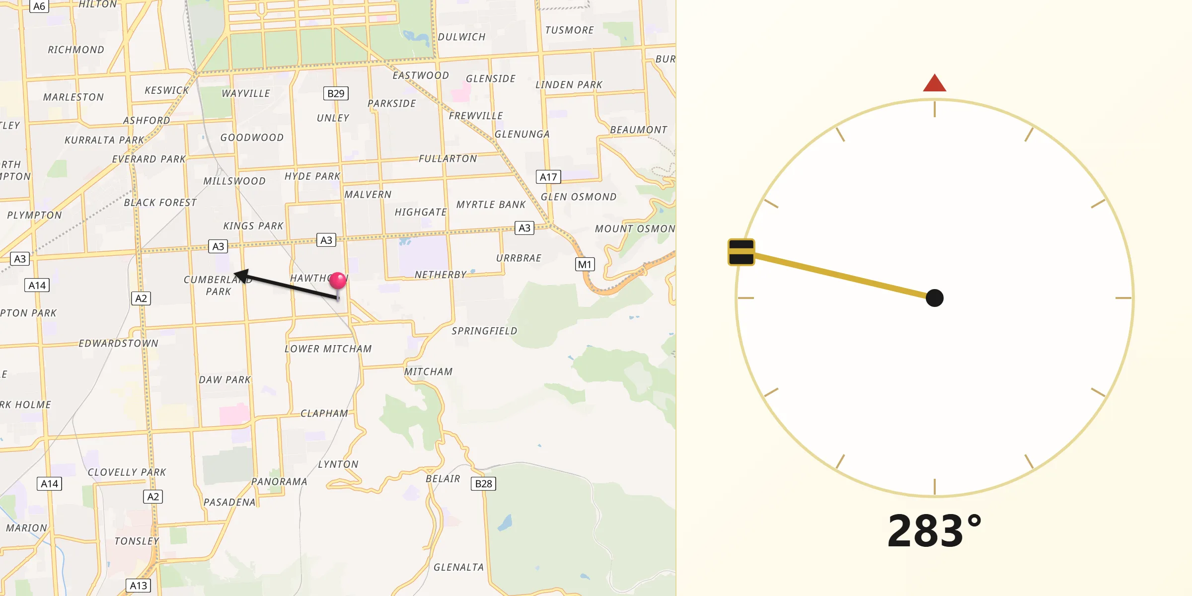 Qibla Direction from Hawthorn