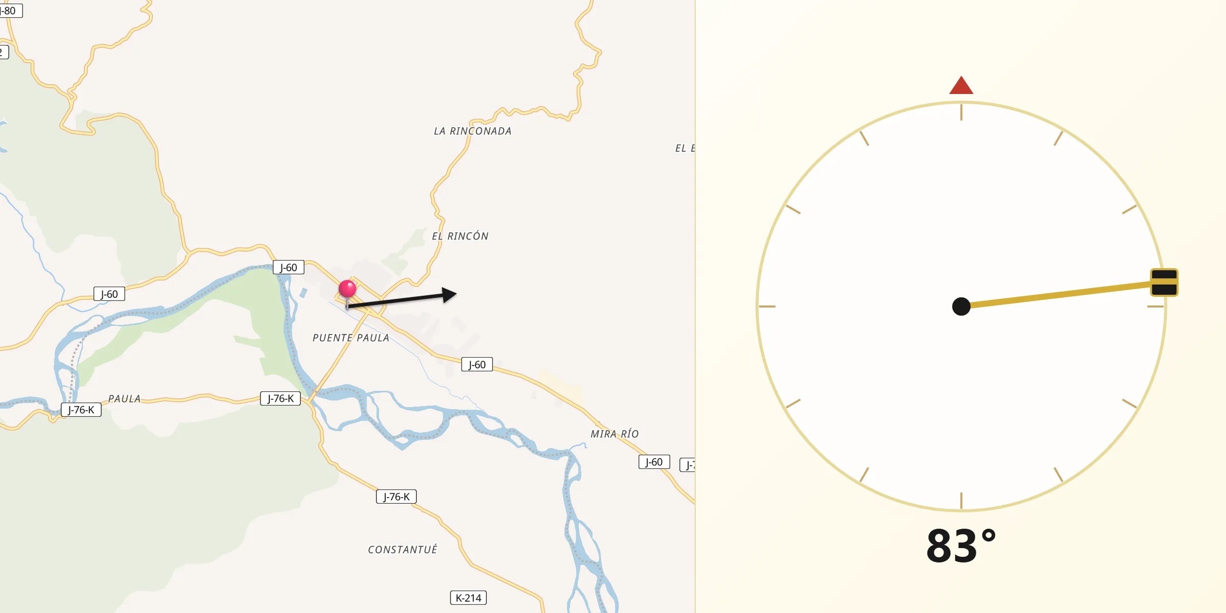 Dirección de la Qibla desde Hualañé
