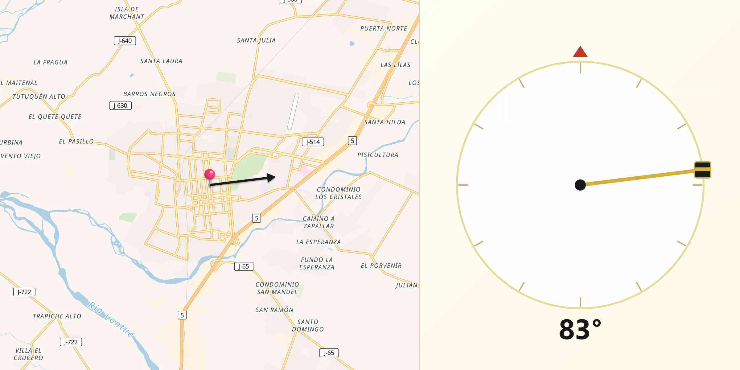 Dirección de la Qibla desde Curicó