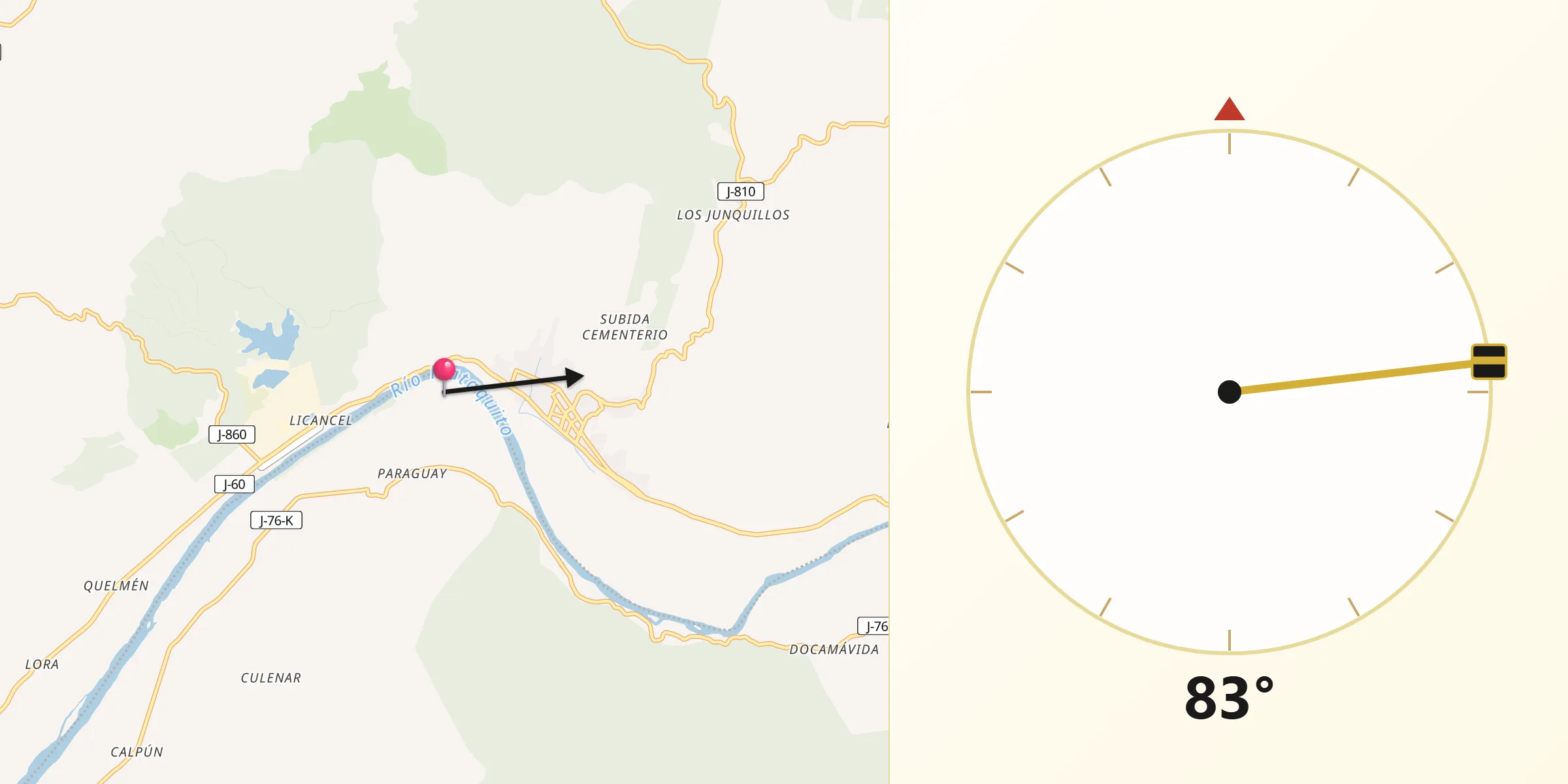 Dirección de la Qibla desde Licantén