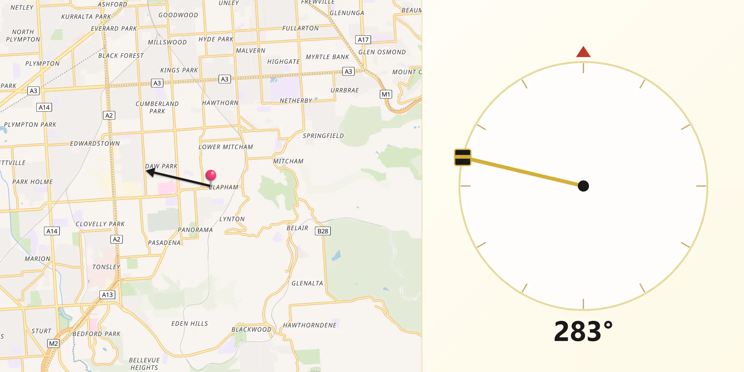 Qibla Direction from Clapham