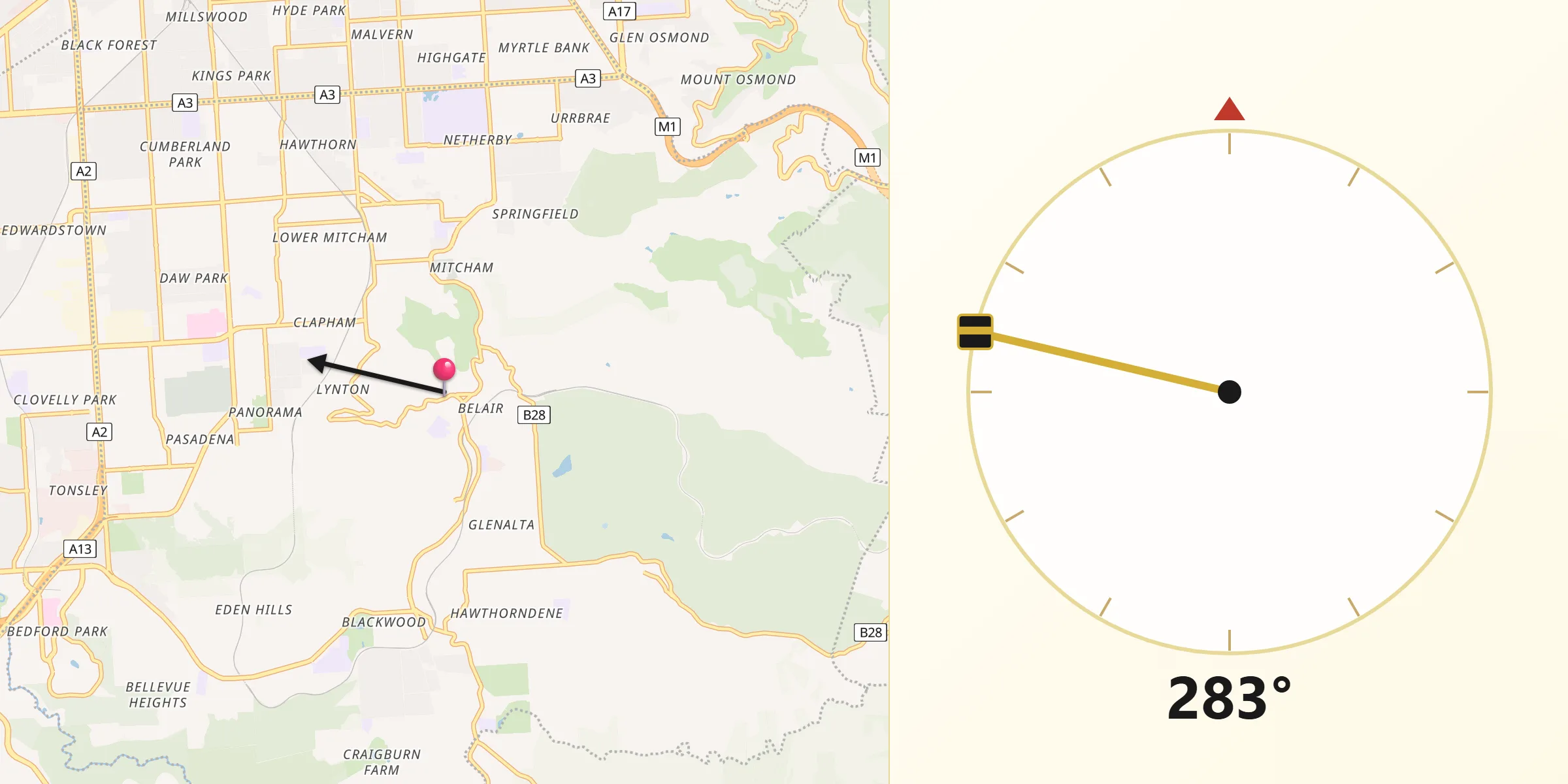 Qibla Direction from Belair