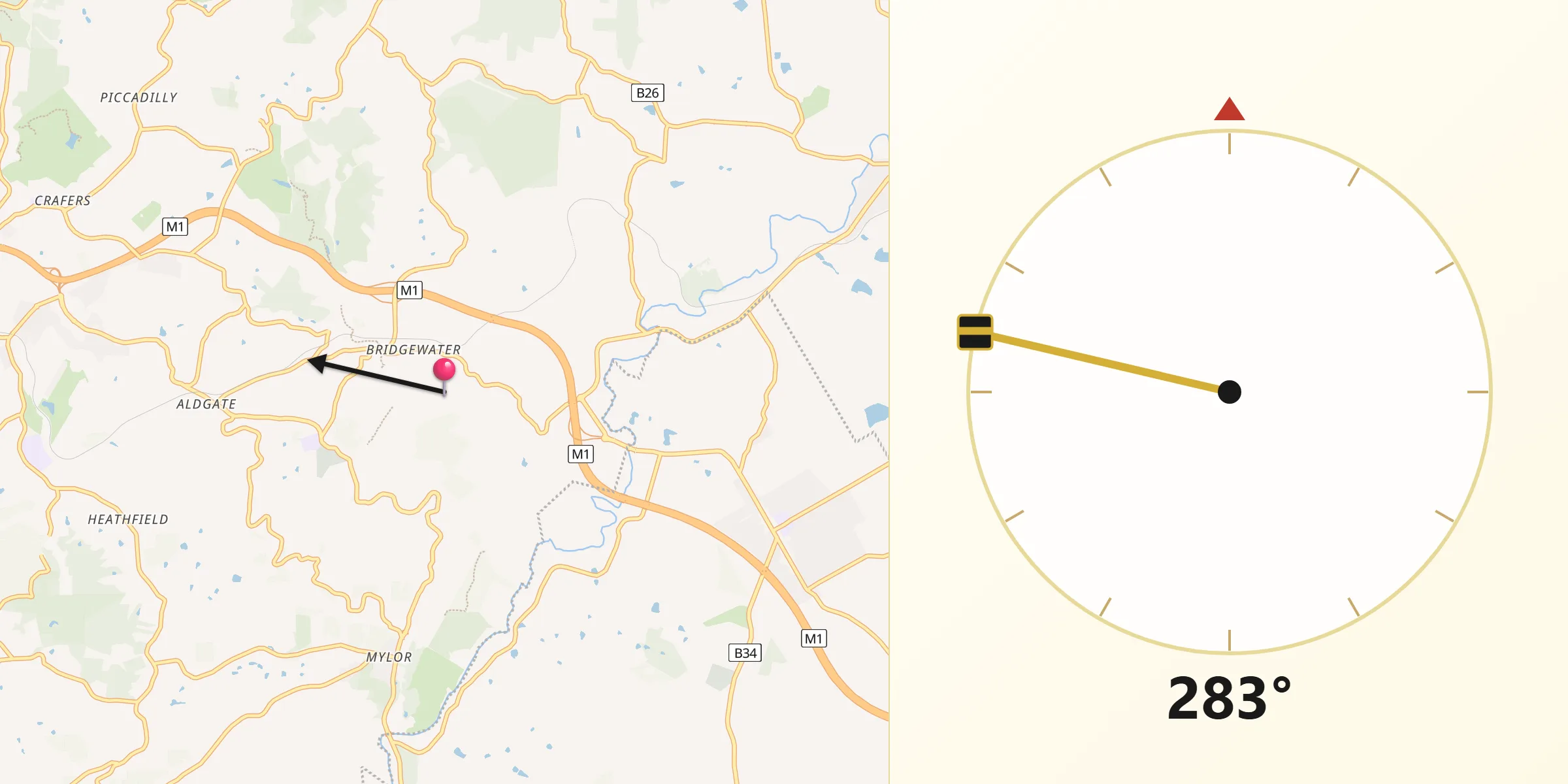 Qibla Direction from Bridgewater