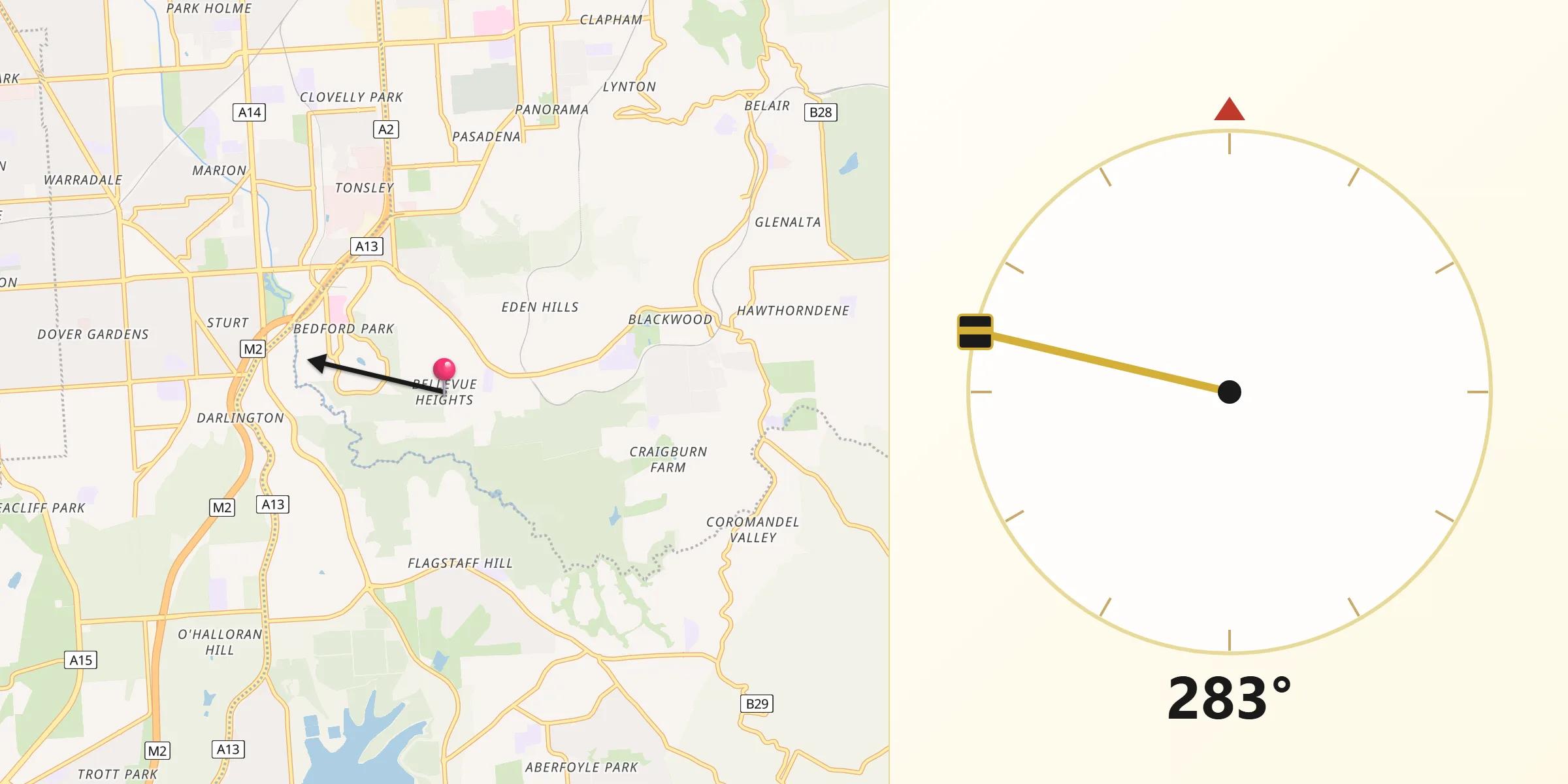 Qibla Direction from Bellevue Heights