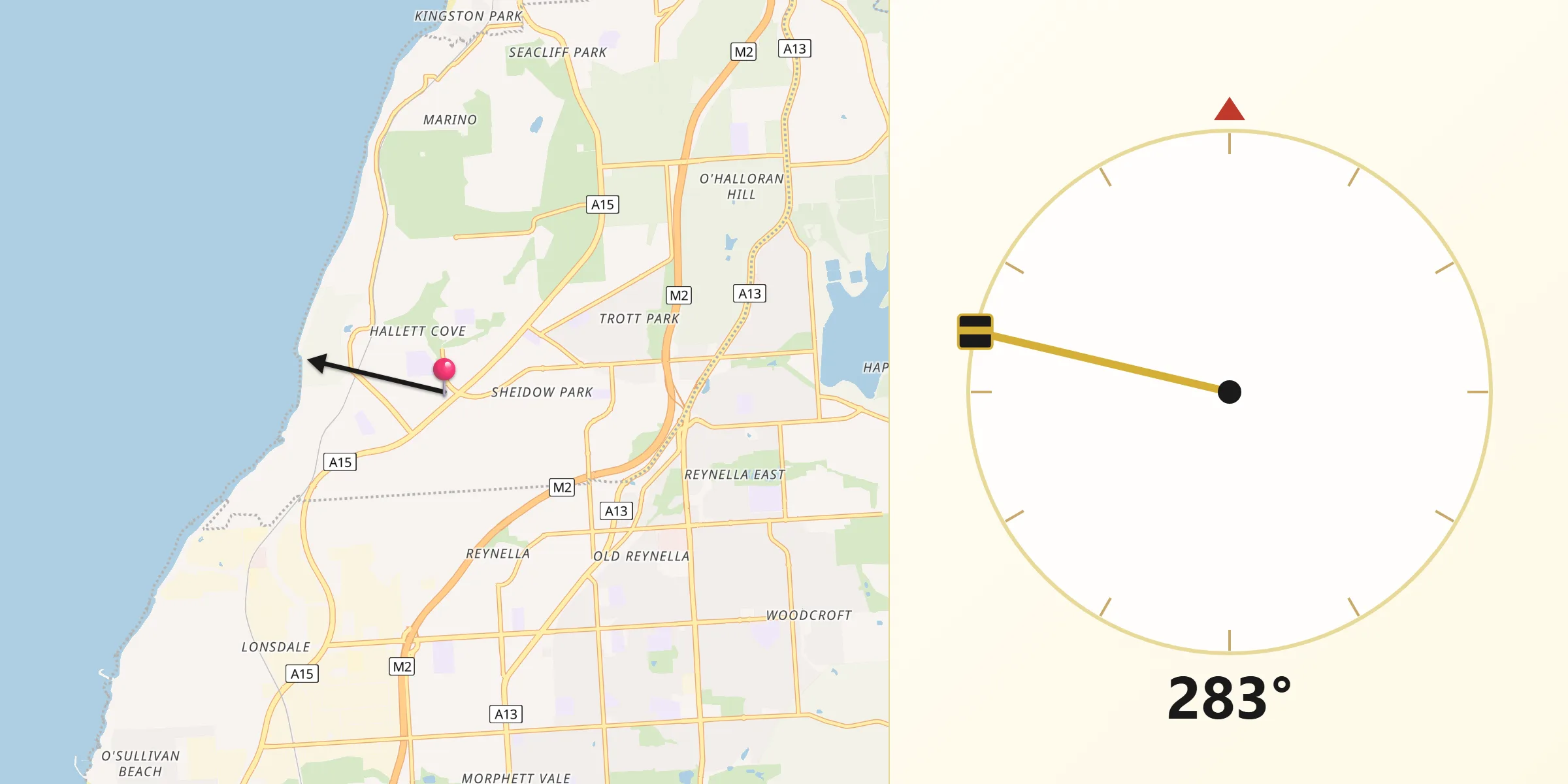 Qibla Direction from Hallett Cove