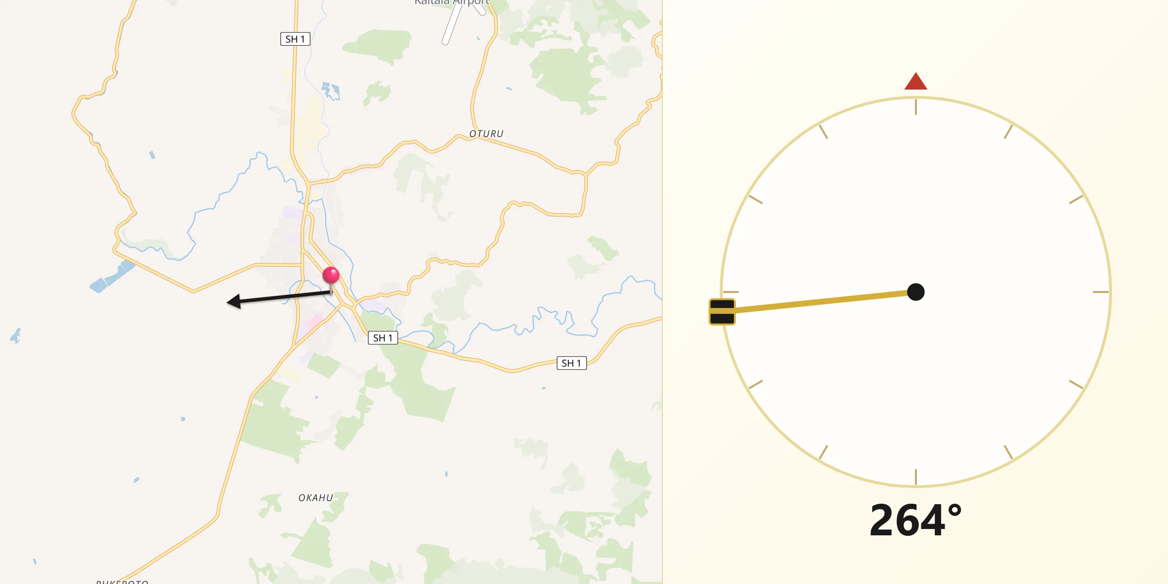Qibla Direction from Kaitaia