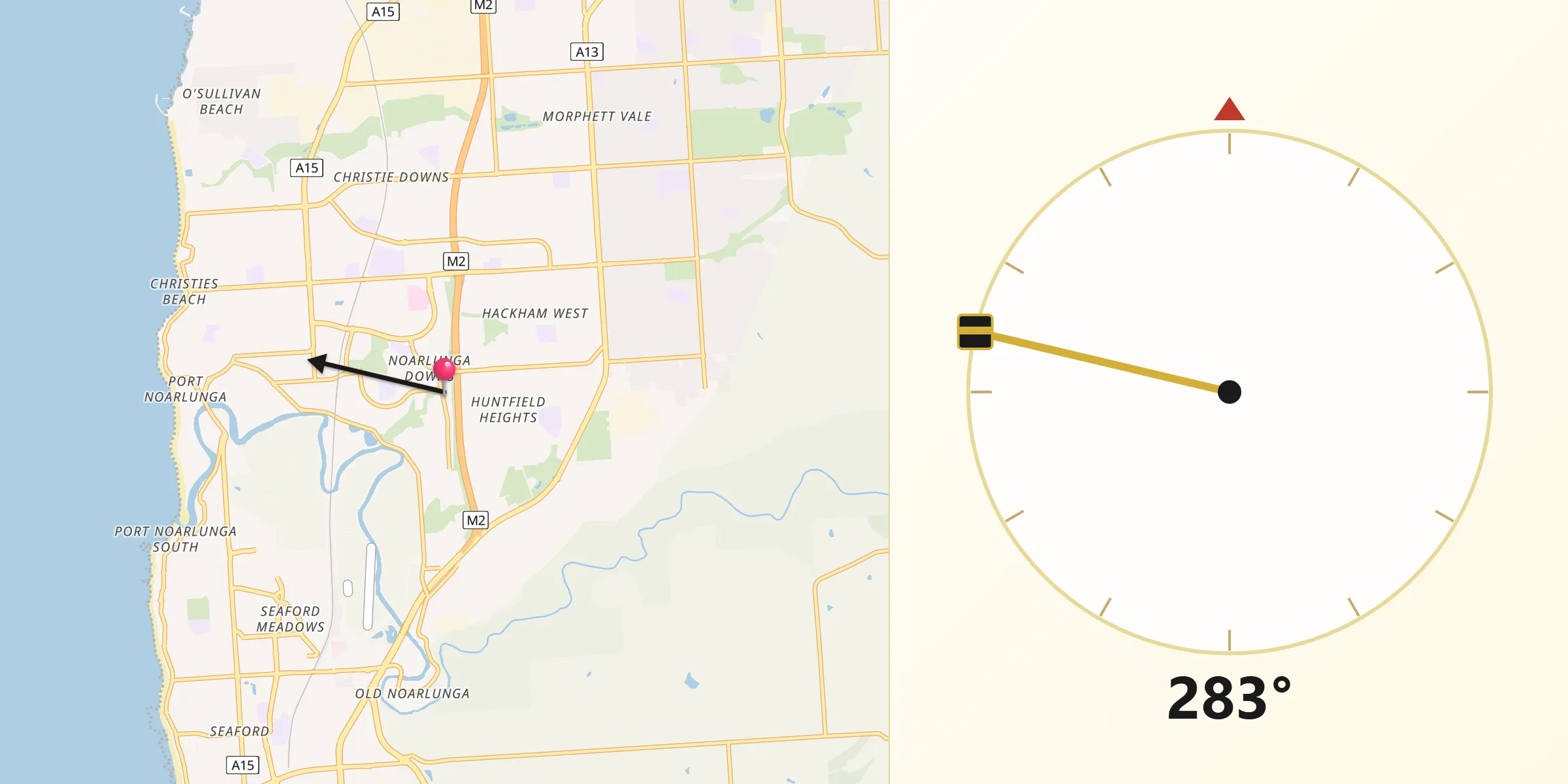 Qibla Direction from Noarlunga Downs