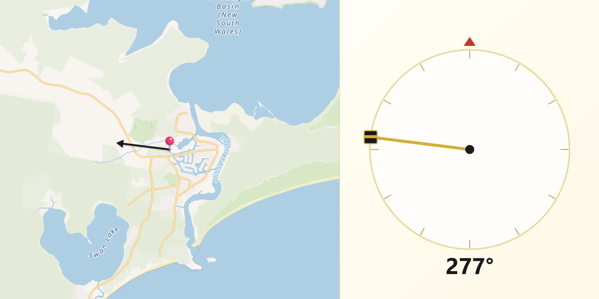 Qibla Direction from Sussex Inlet