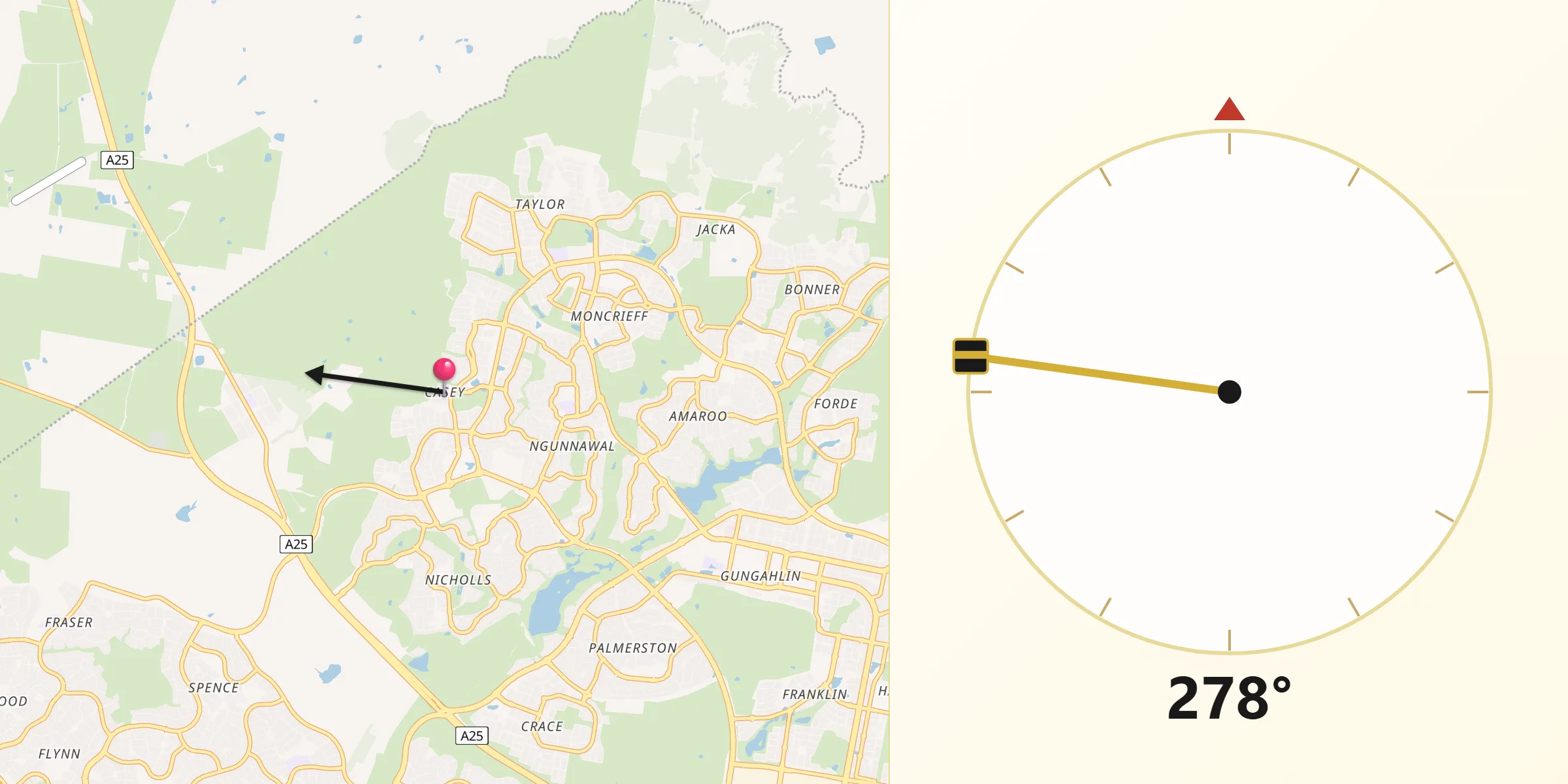 Qibla Direction from Casey