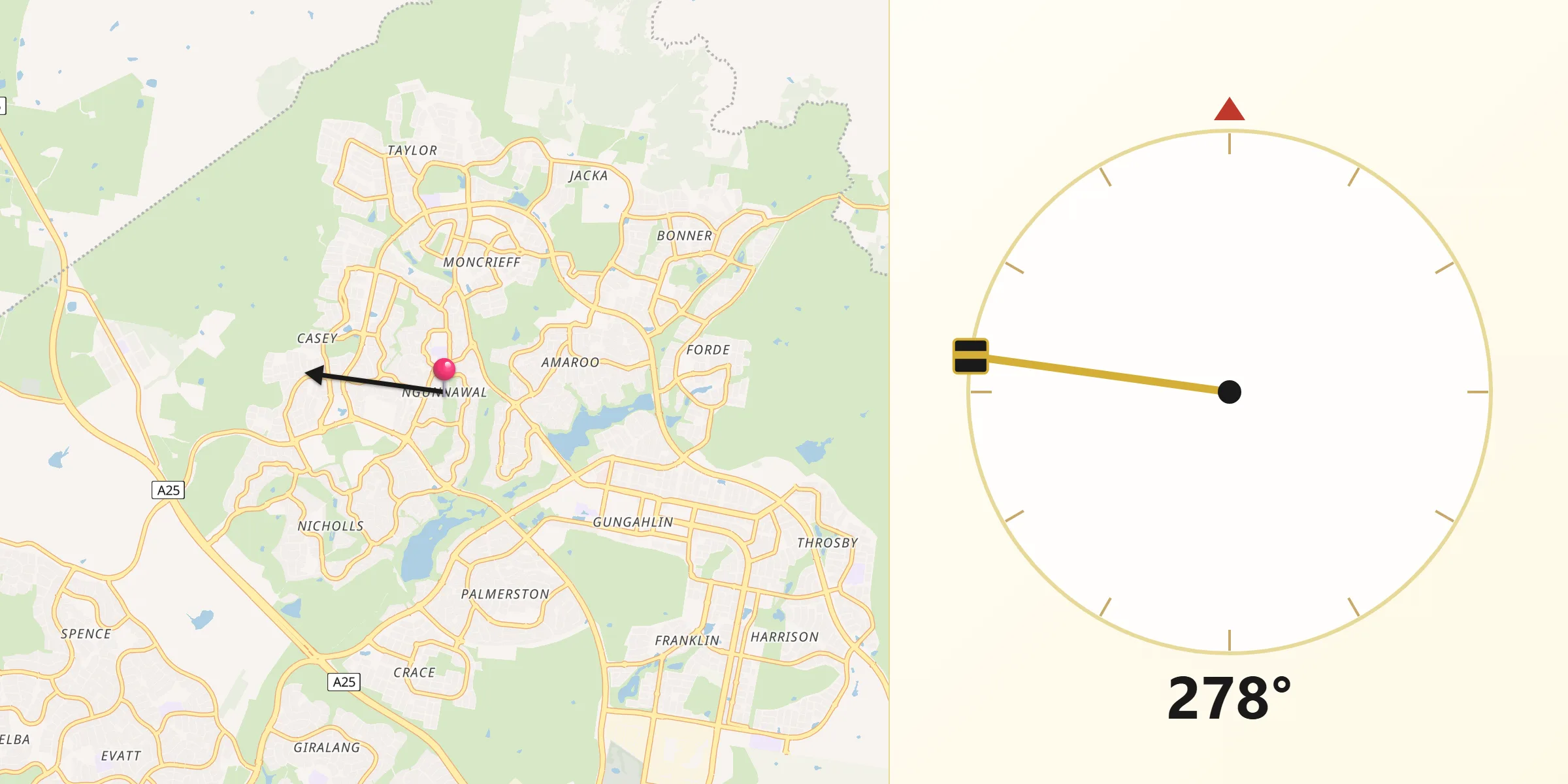 Qibla Direction from Ngunnawal