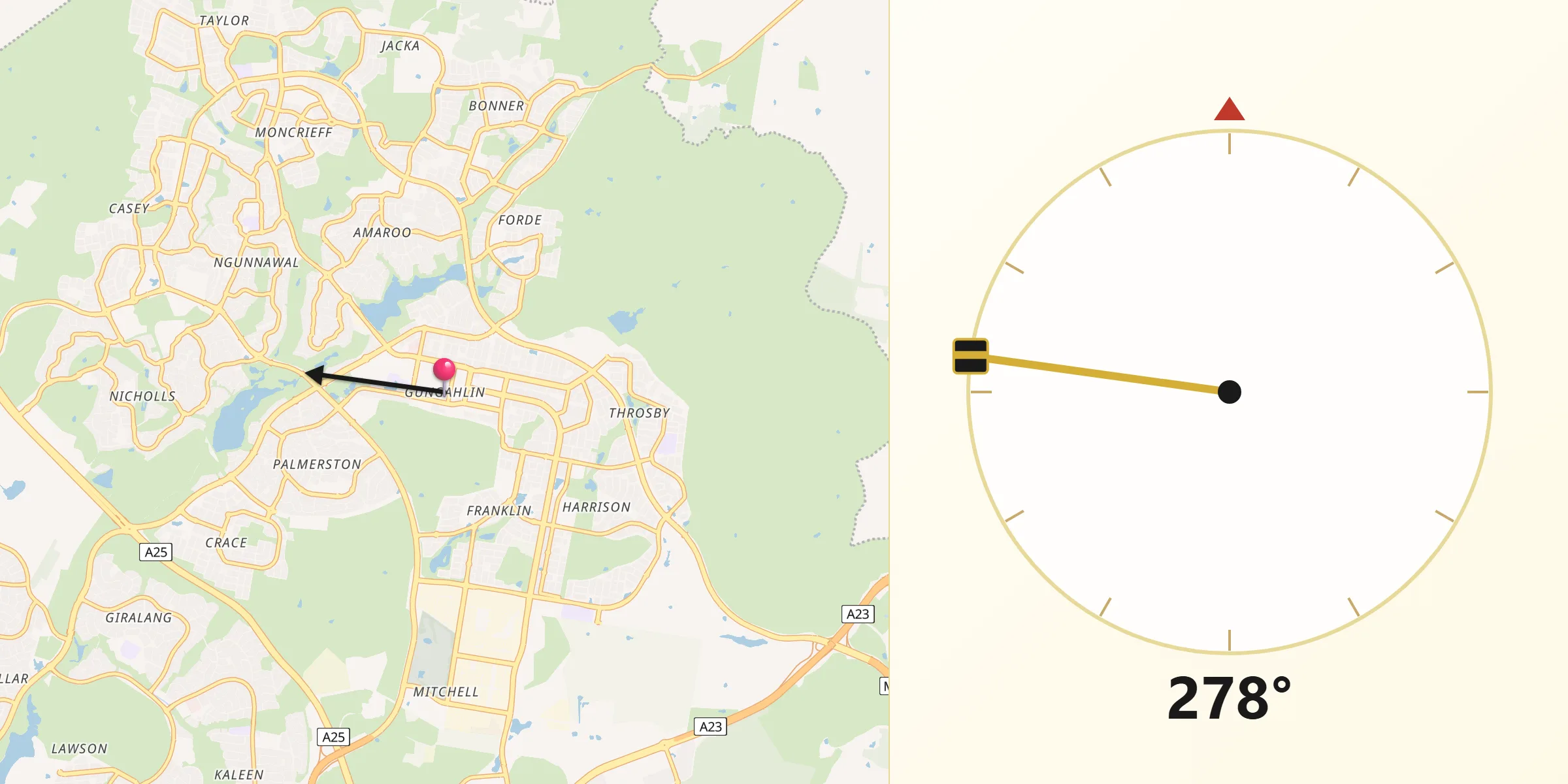 Qibla Direction from Gungahlin