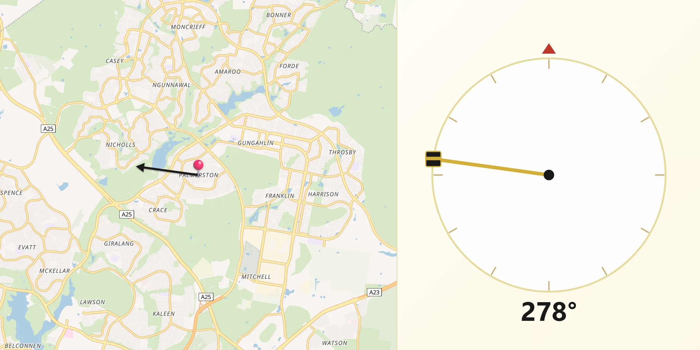 Qibla Direction from Palmerston