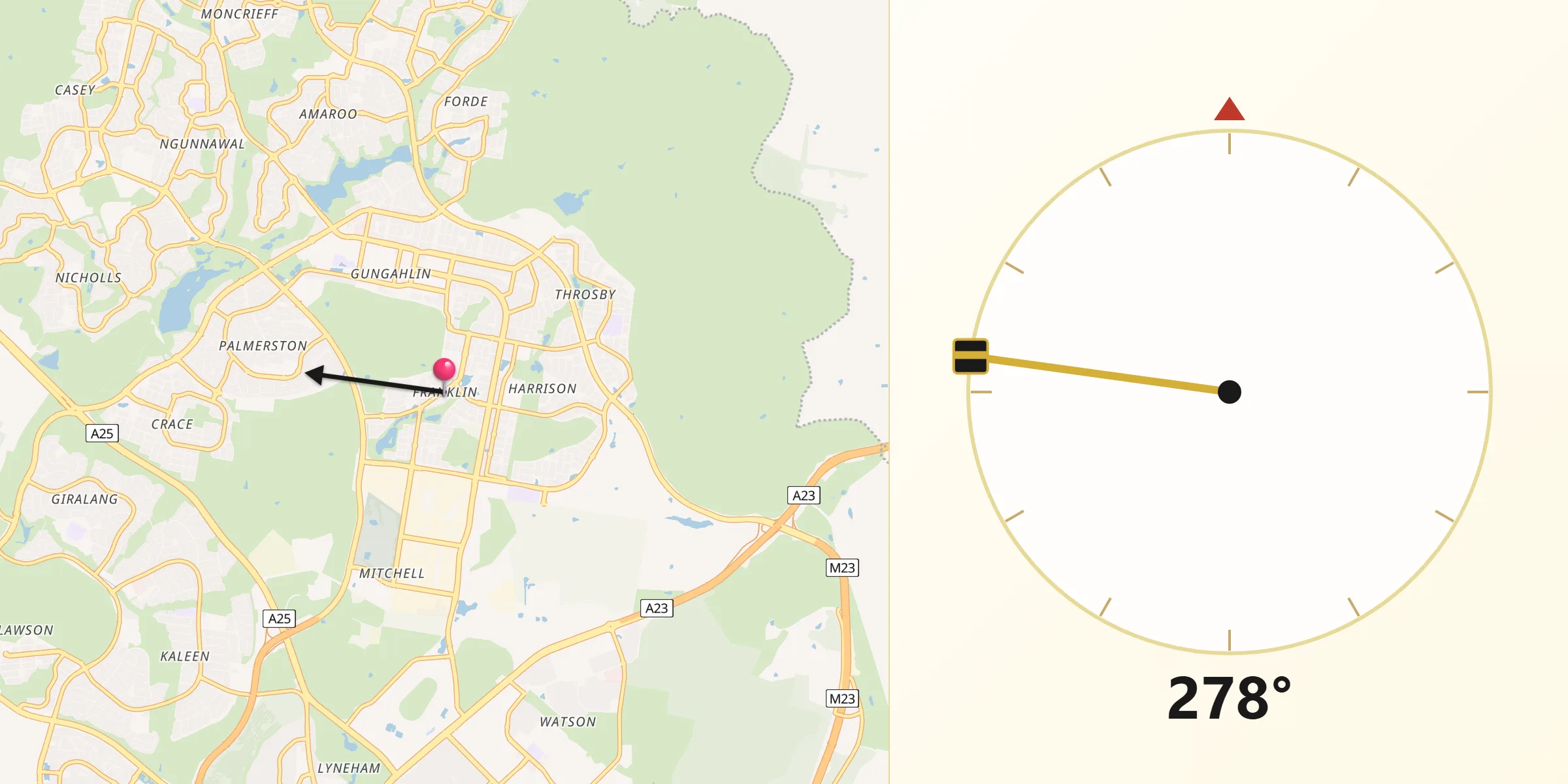 Qibla Direction from Franklin