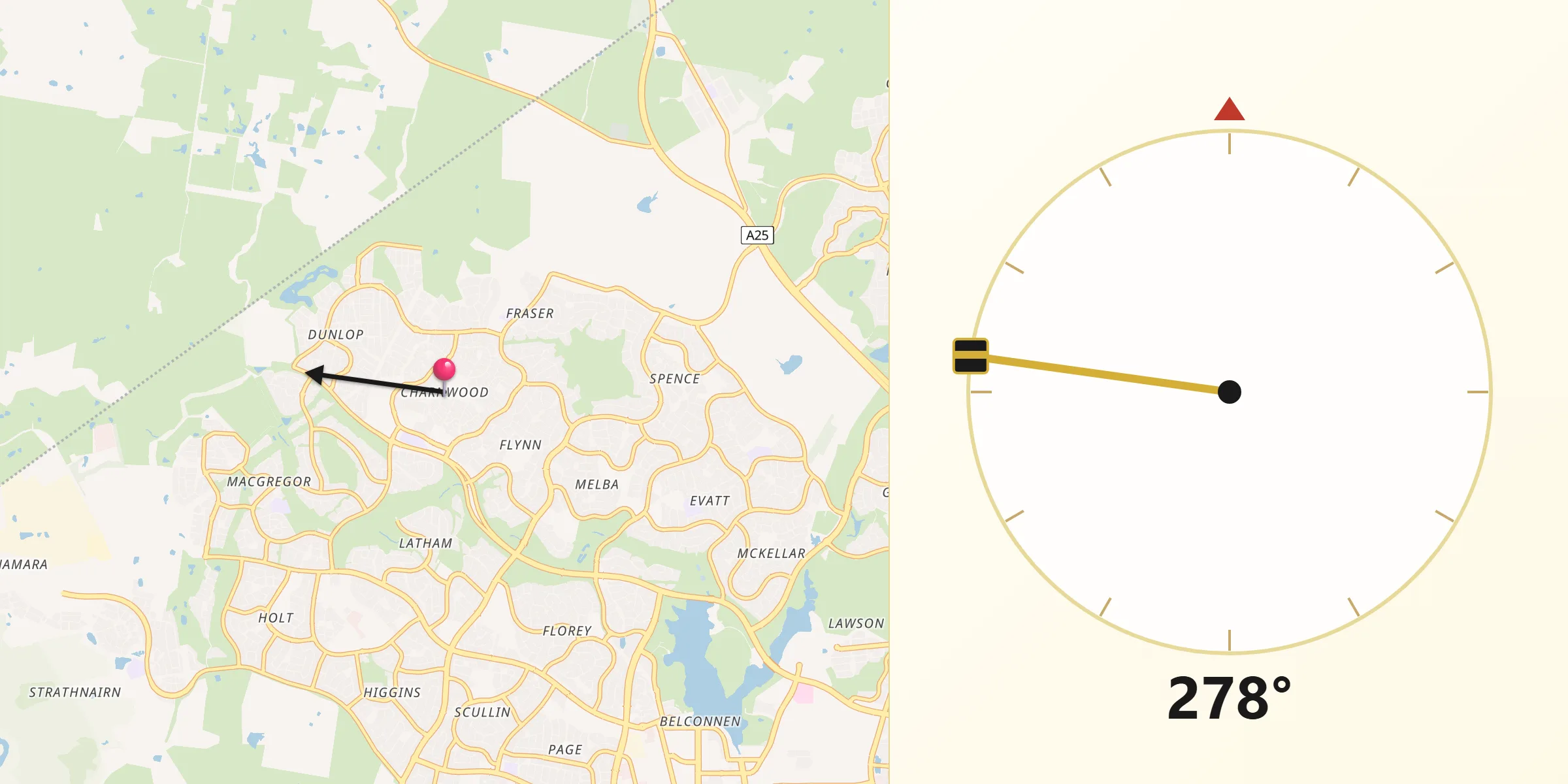 Qibla Direction from Charnwood