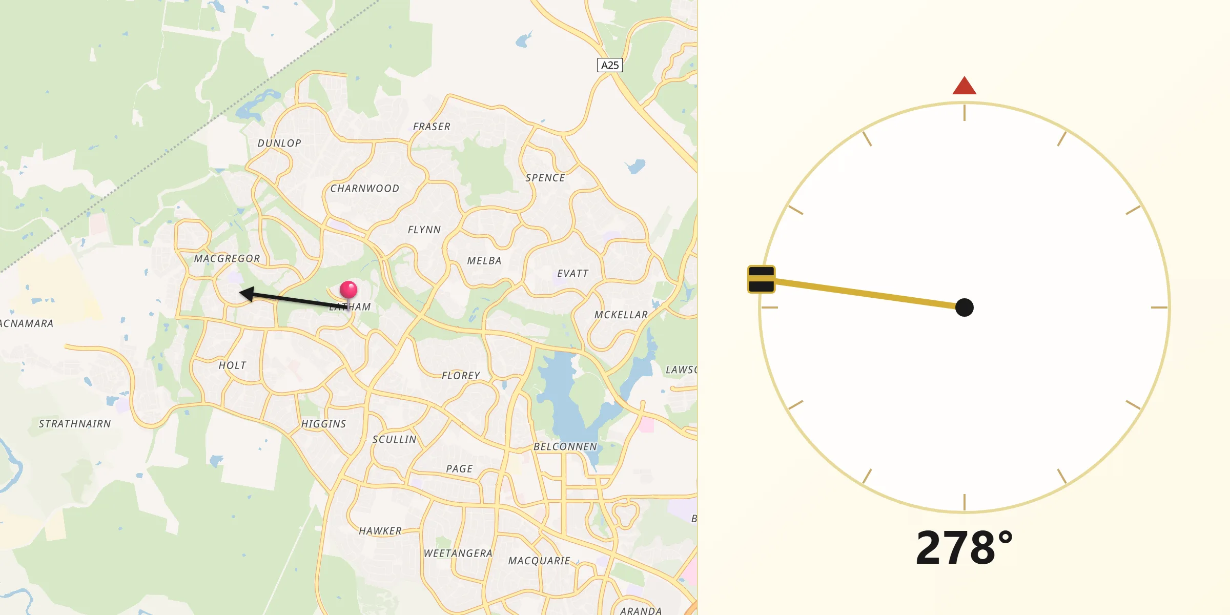 Qibla Direction from Latham