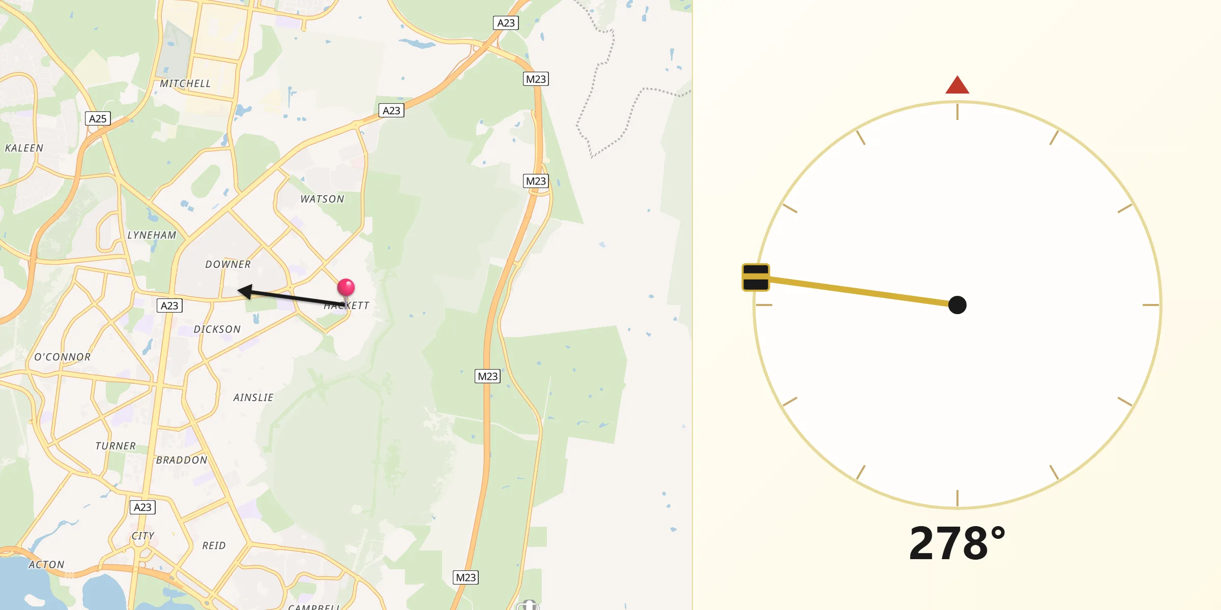 Qibla Direction from Hackett