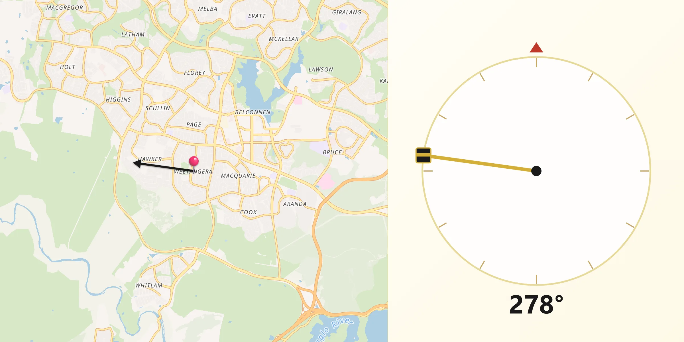 Qibla Direction from Weetangera