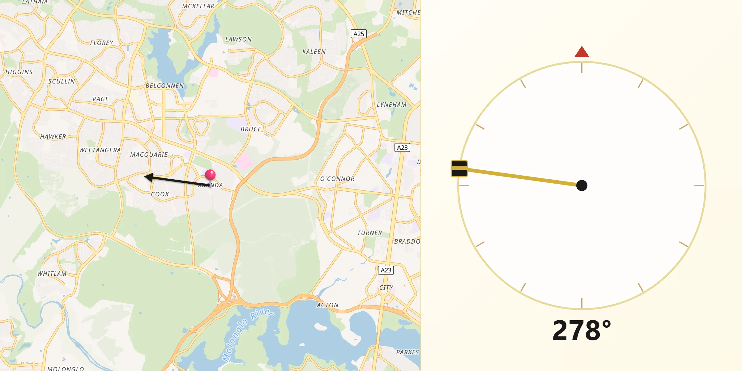 Qibla Direction from Aranda