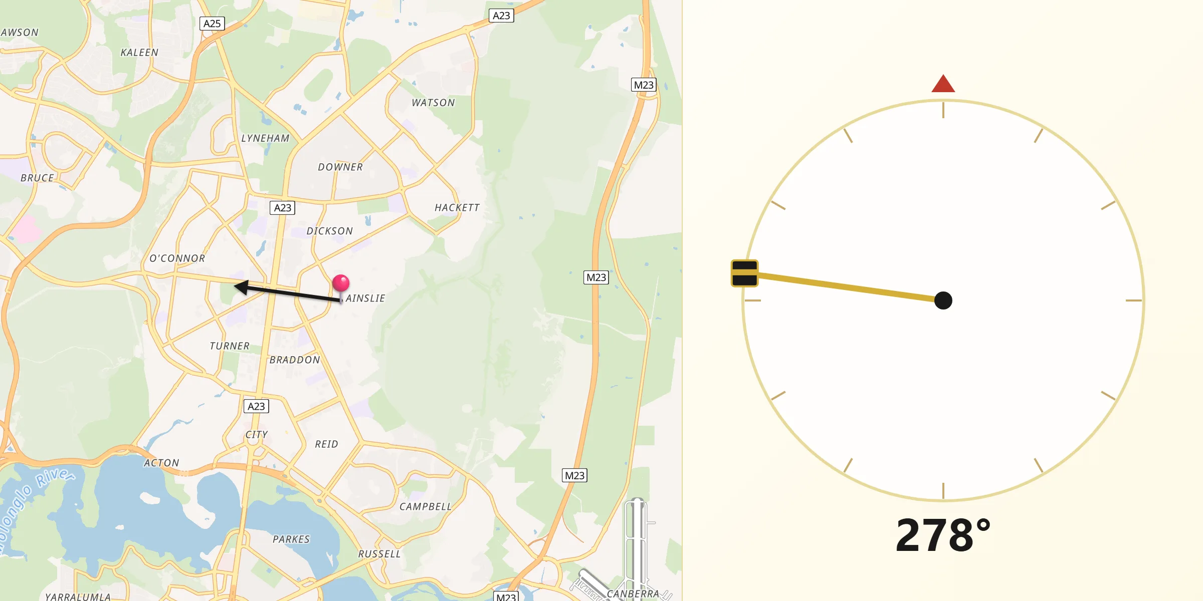 Qibla Direction from Ainslie