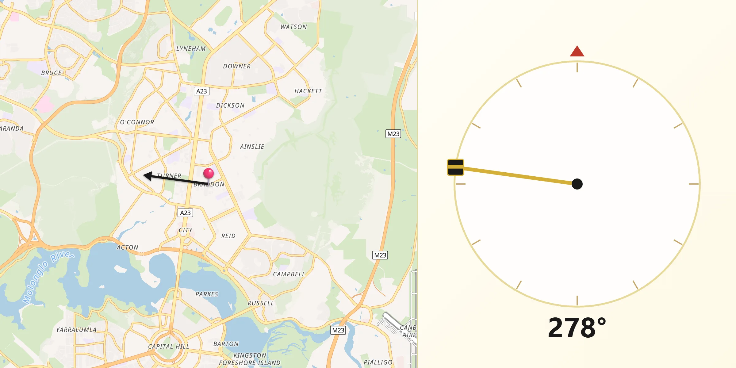 Qibla Direction from Braddon