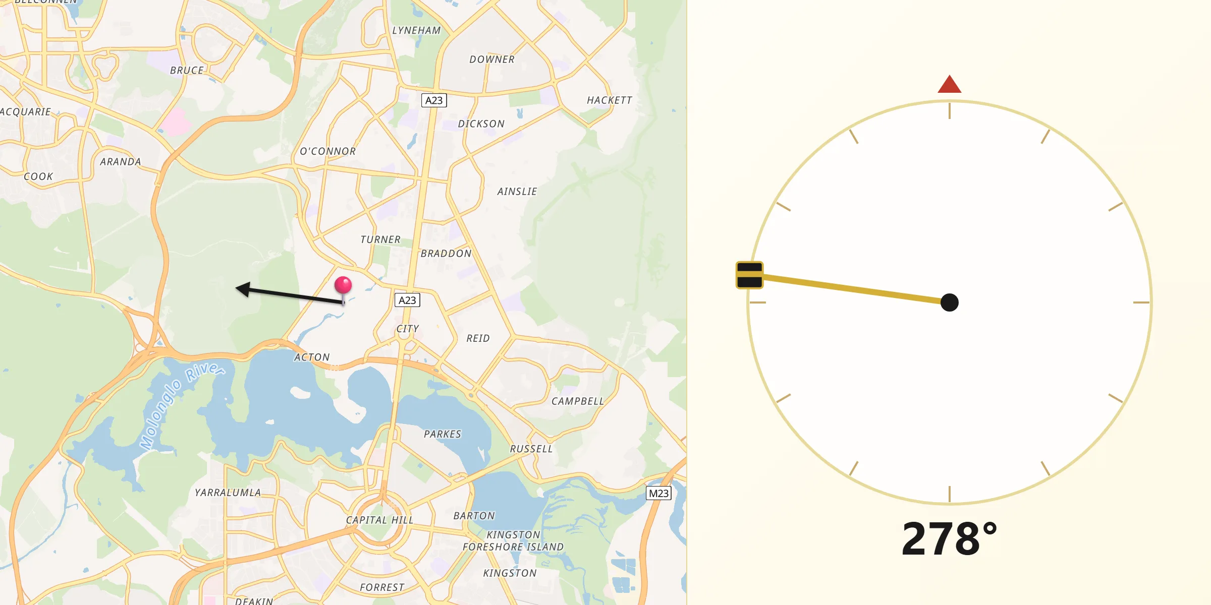Qibla Direction from Acton