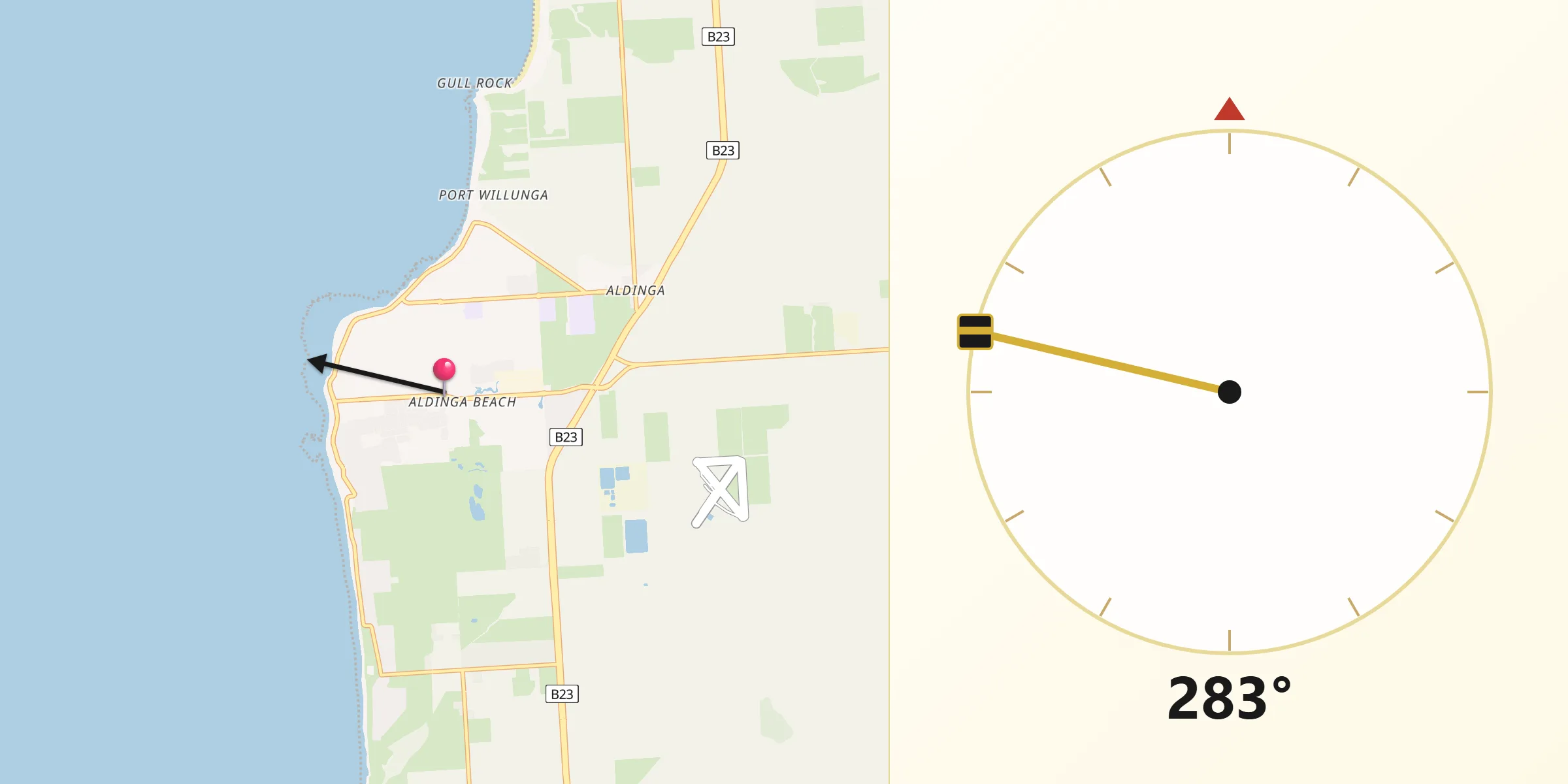 Qibla Direction from Aldinga Beach