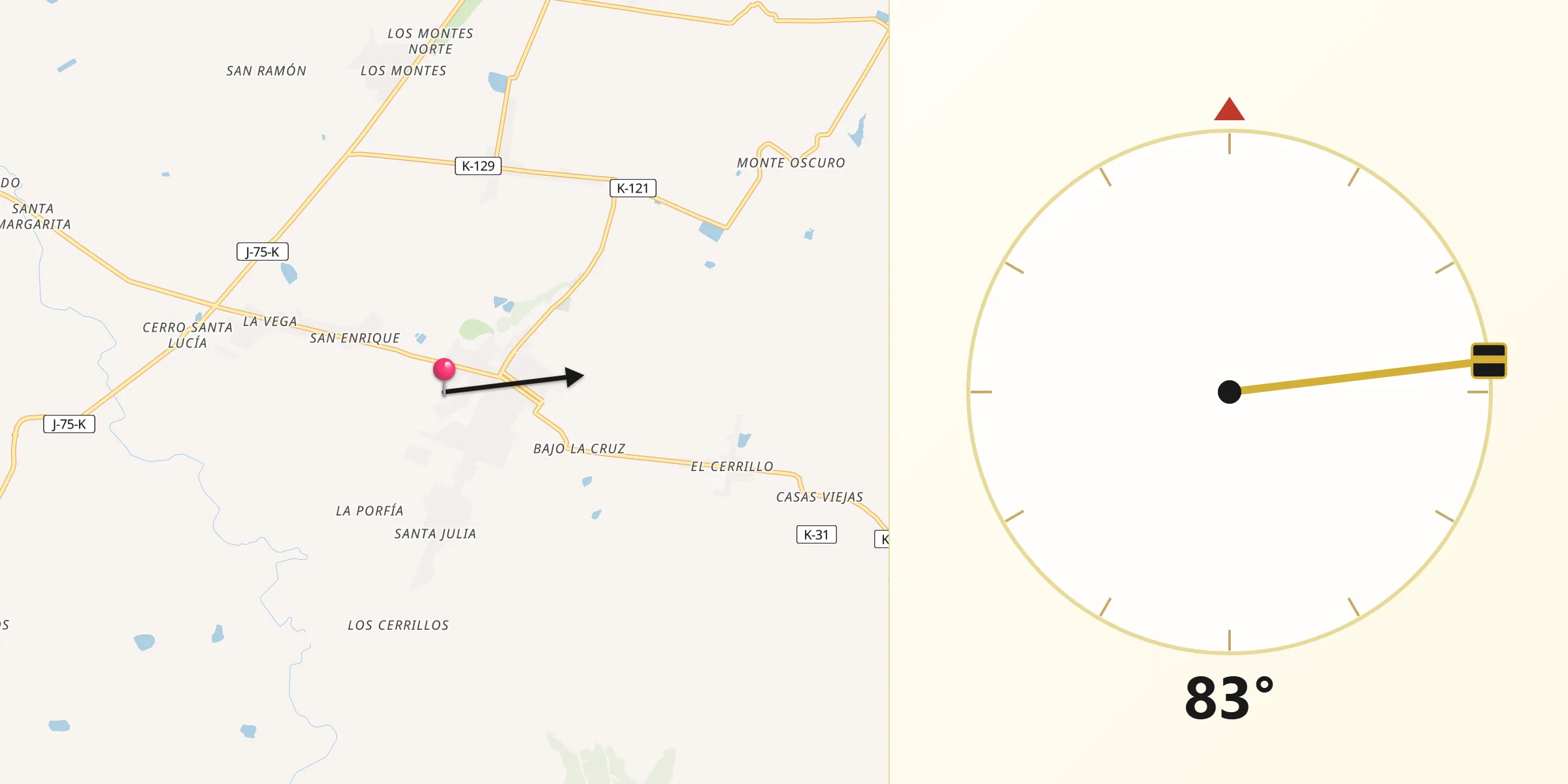 Dirección de la Qibla desde Río Claro