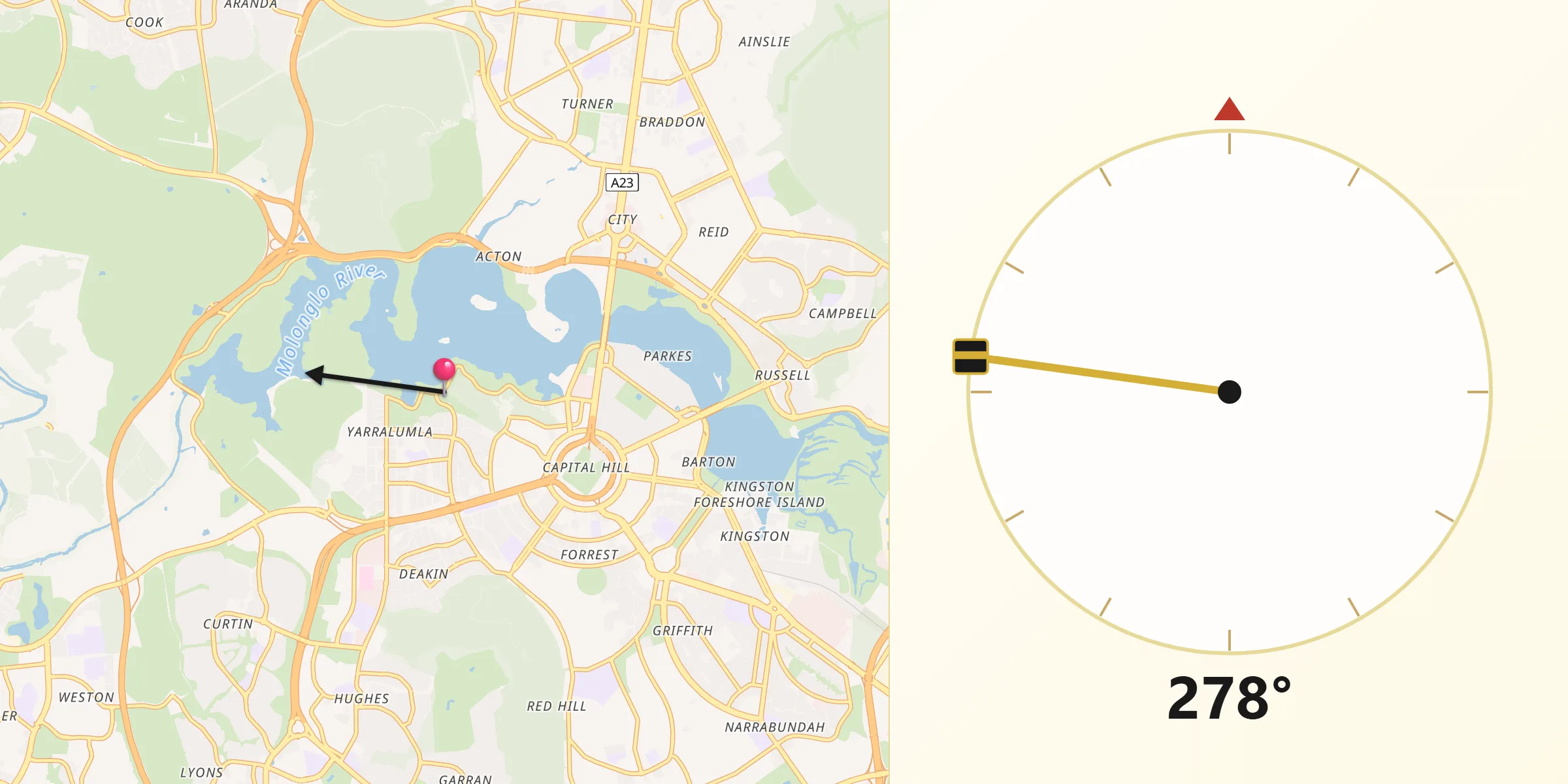 Qibla Direction from Yarralumla
